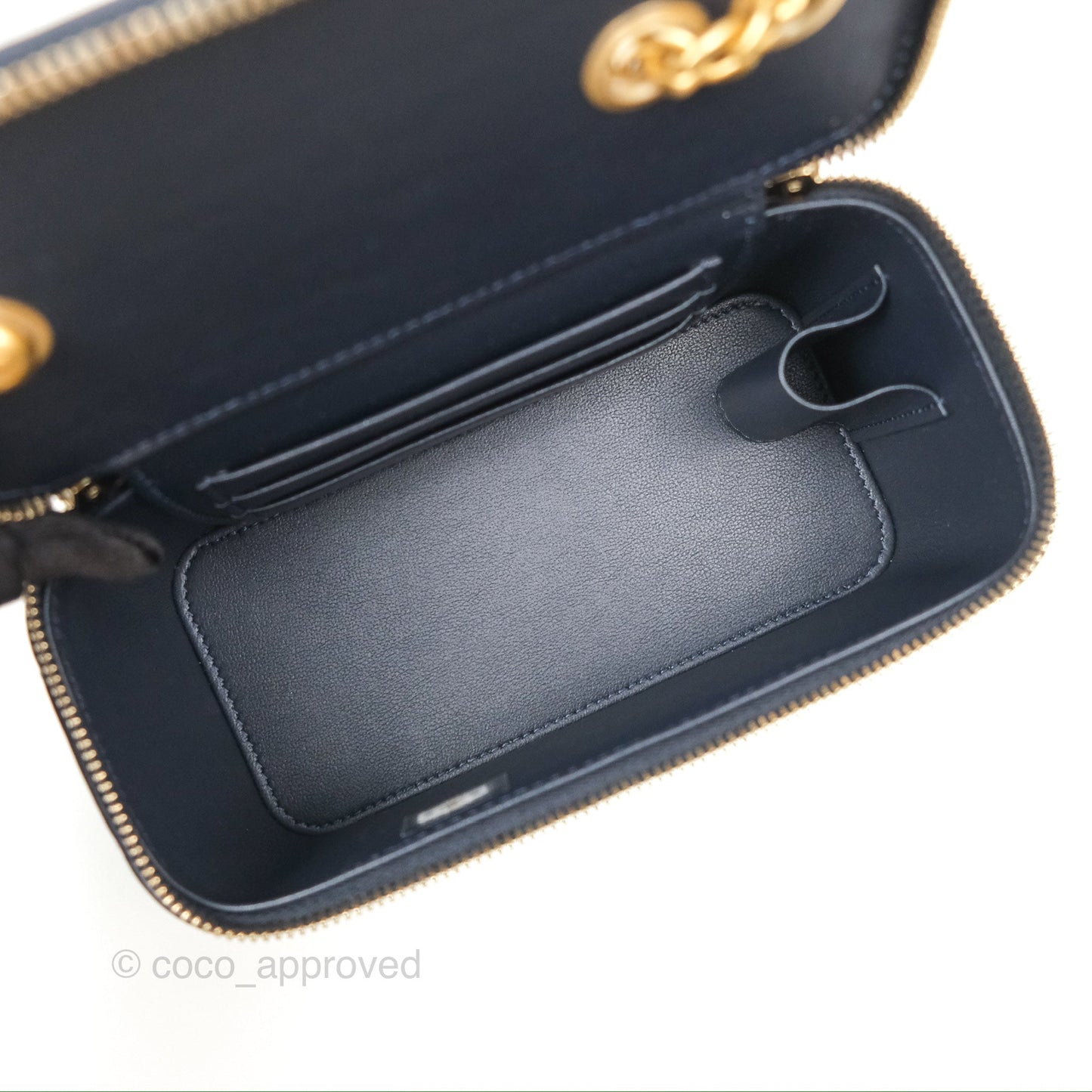 Chanel All Slide Vanity with Adjustable Chain Navy Lambskin Aged Gold Hardware