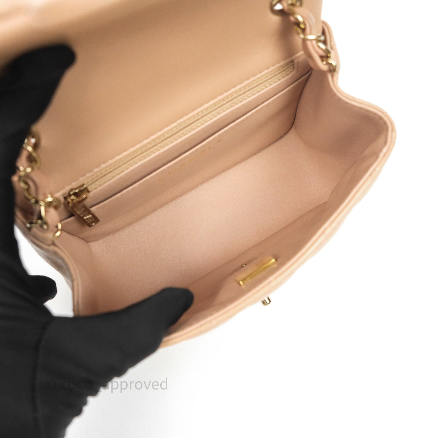 Chanel Mini Square Flap Quilted Beige Lambskin Gold Hardware