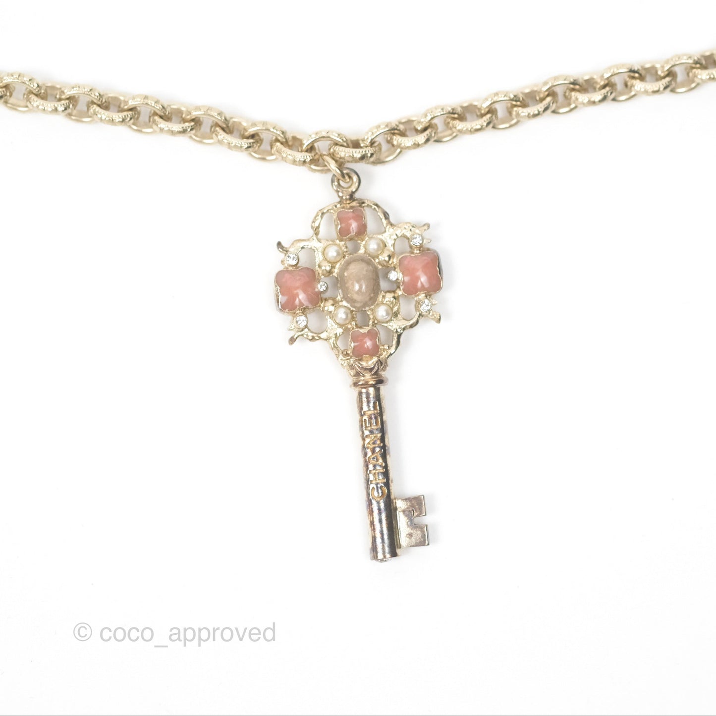 Chanel CC Keys Pendant Double Chain Necklace Gold Tone 17A