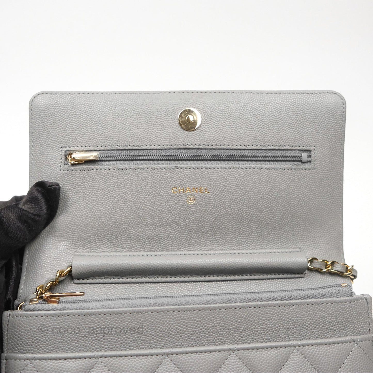 Chanel Classic Quilted Wallet On Chain WOC Grey Caviar Gold Hardware