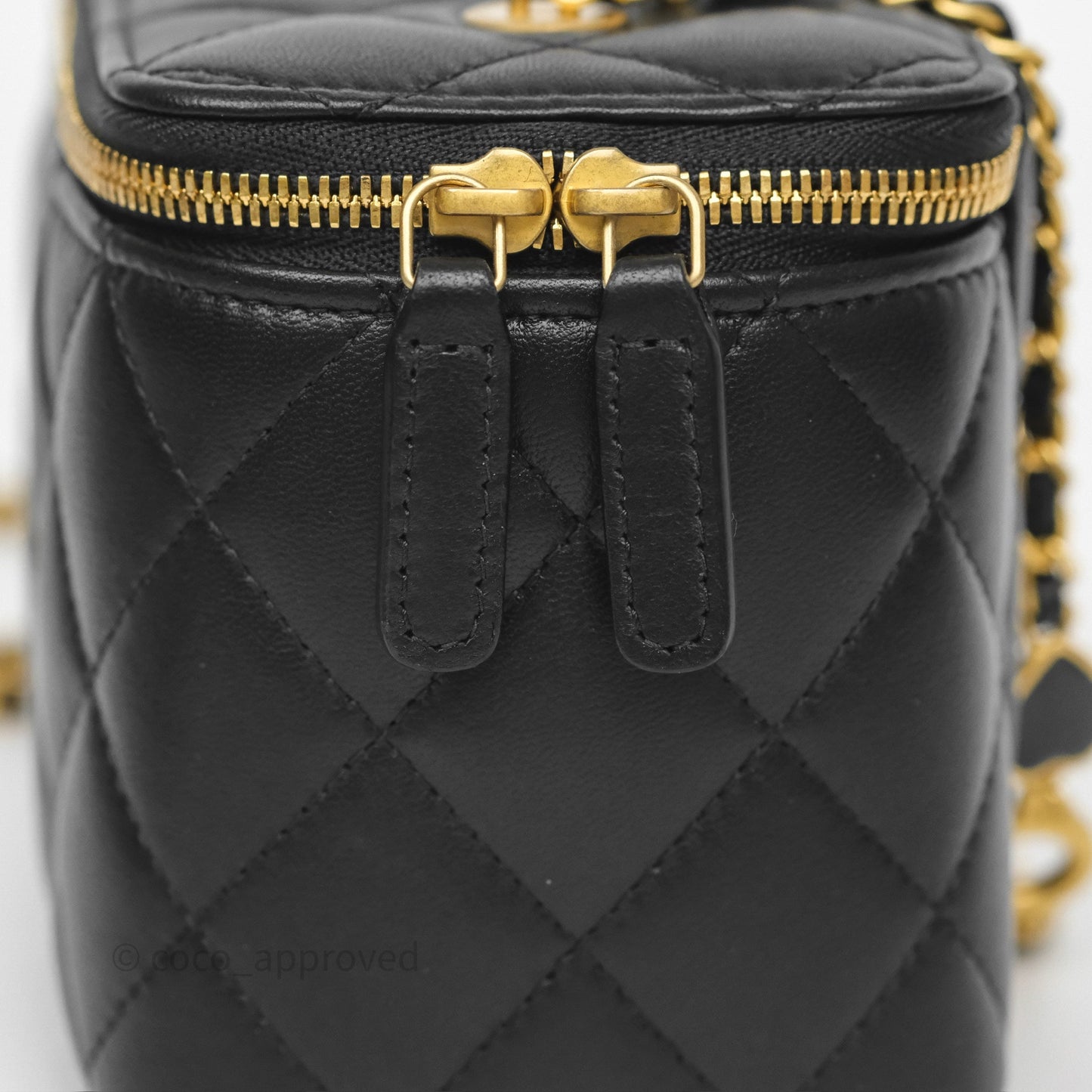 Chanel Vanity with COCO Heart Chain Black Lambskin Aged Gold Hardware
