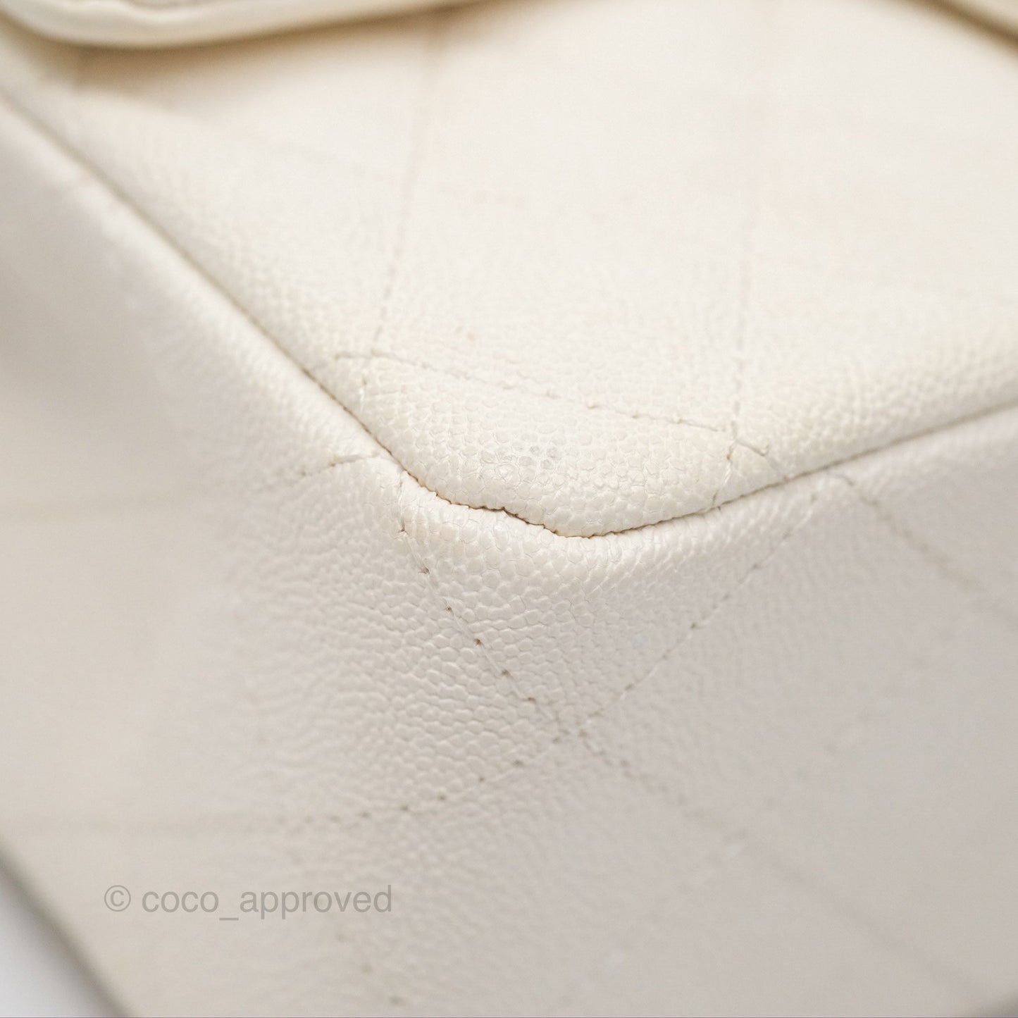 Chanel Top Handle Mini Rectangular Flap Bag Ivory White Caviar Aged Gold Hardware