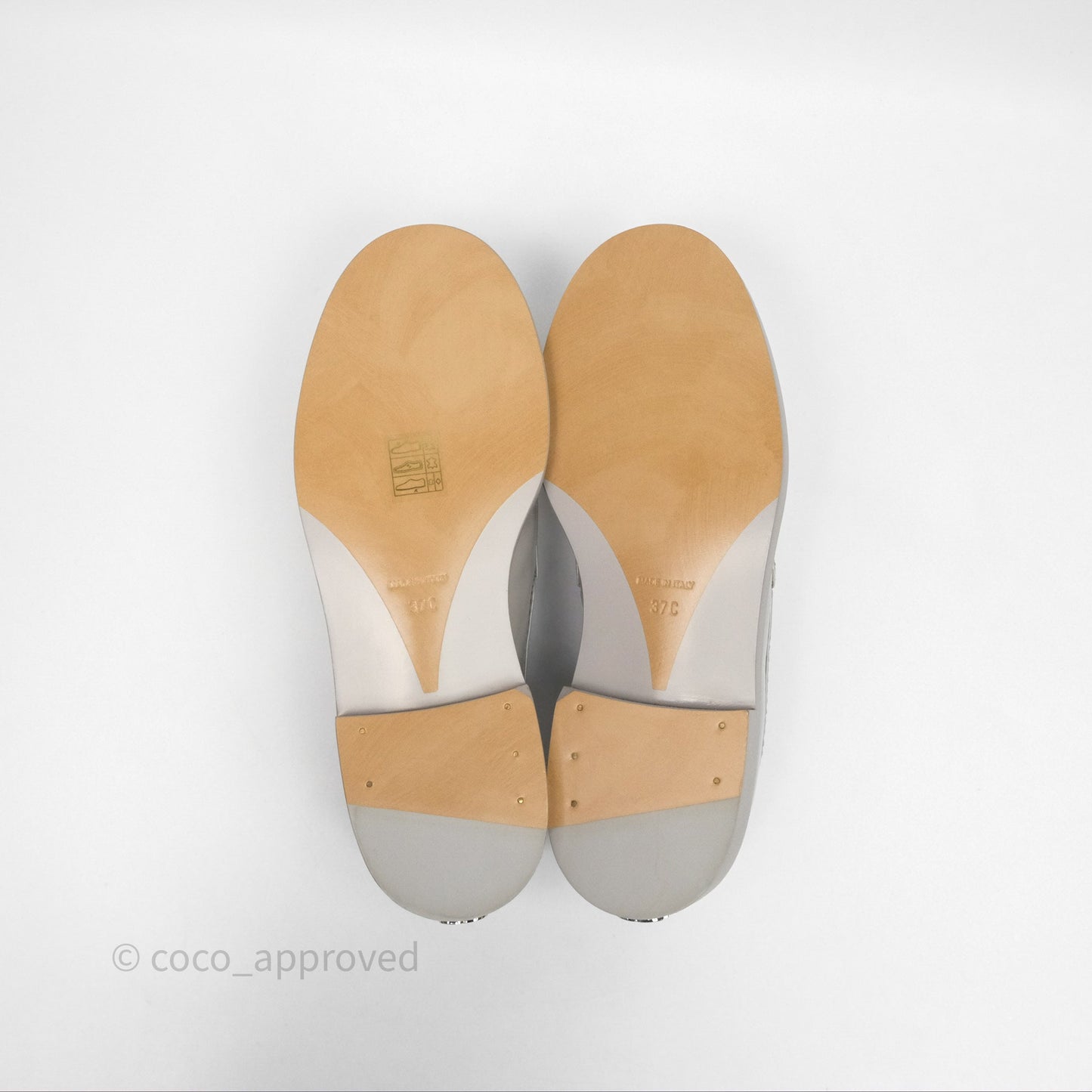 Chanel Patent Calfskin Light Grey Loafers 23A Size 37