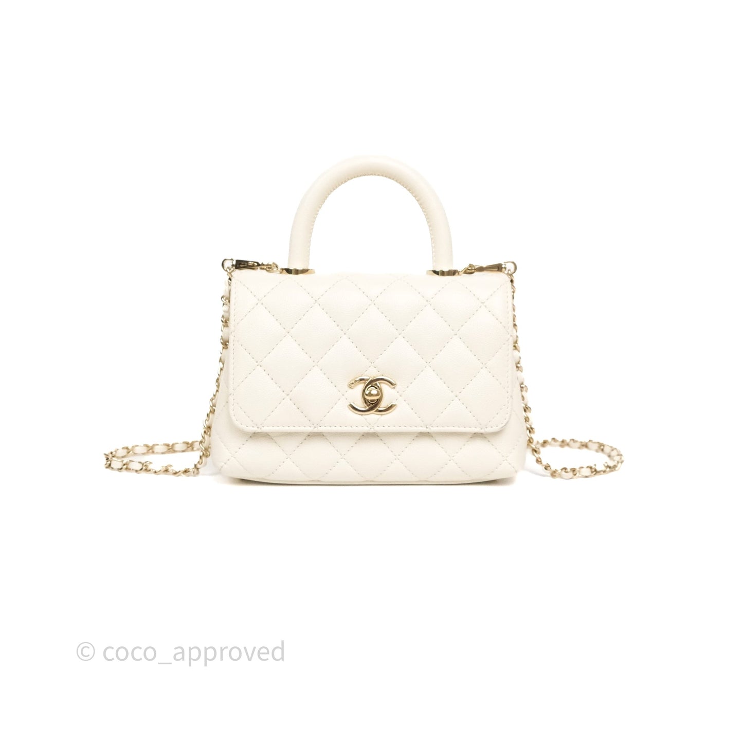 Chanel Mini Coco Handle Quilted Ivory White Caviar Gold Hardware