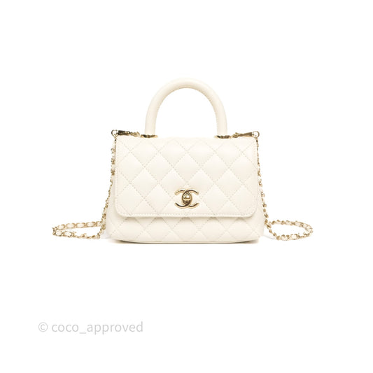 Chanel Mini Coco Handle Quilted Ivory White Caviar Gold Hardware