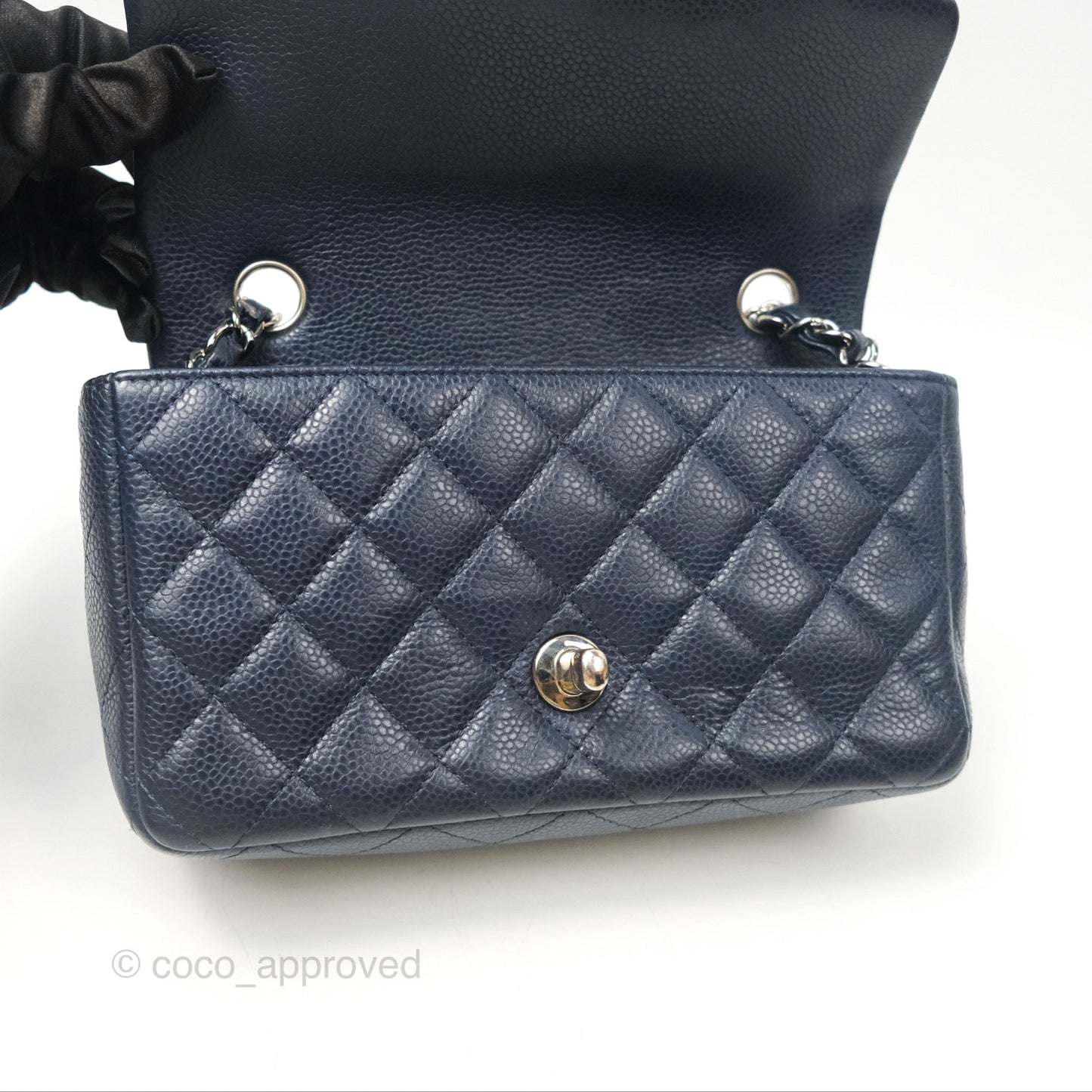Chanel Quilted Mini Rectangular Flap Navy Caviar Silver Hardware