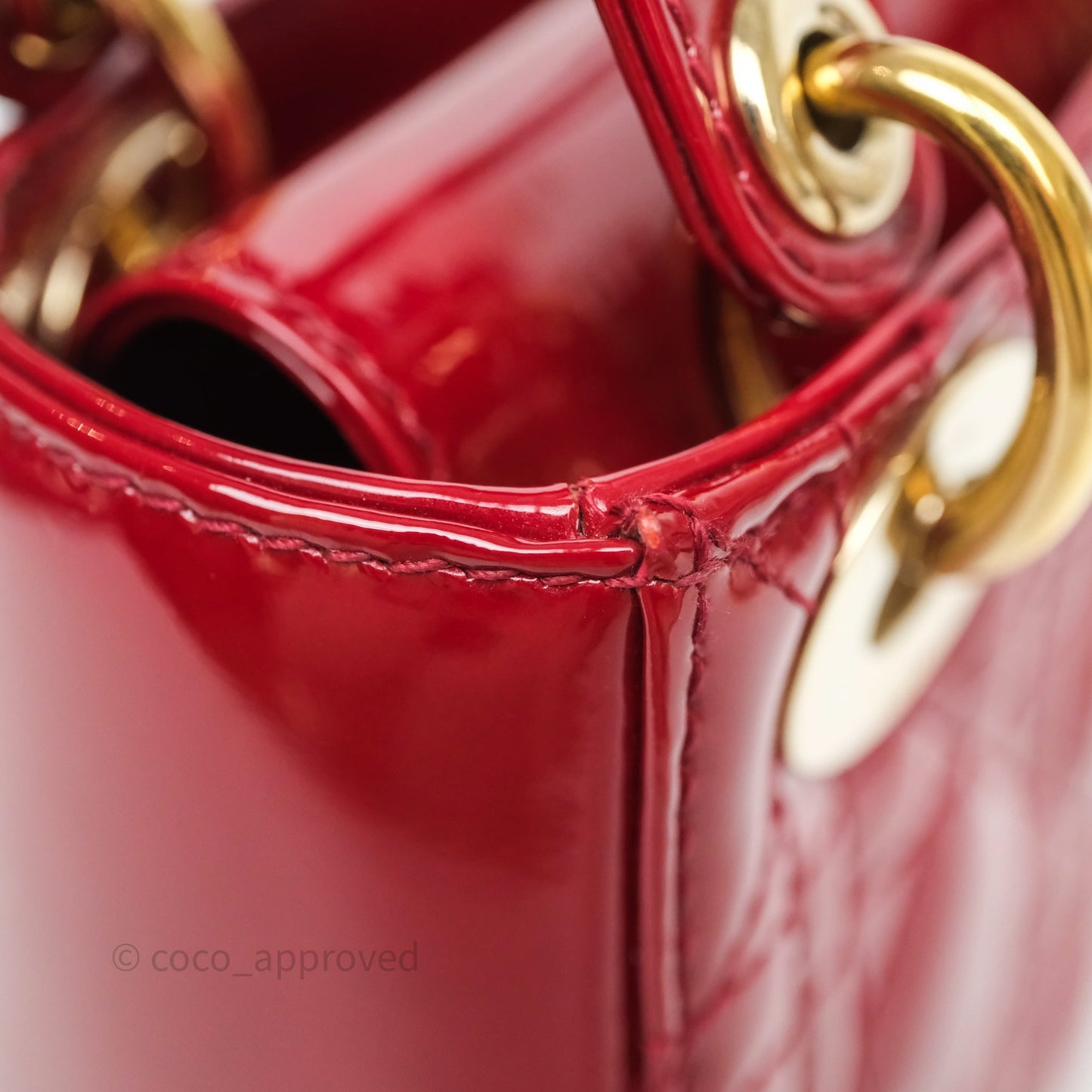 Christian Dior Mini Lady Dior Red Patent Cannage Gold Hardware
