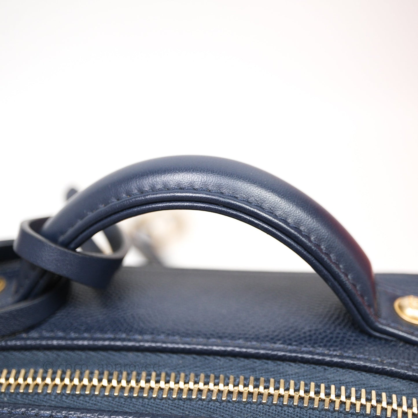 Chanel Quilted Small CC Filigree Vanity Case Navy Caviar Gold Hardware