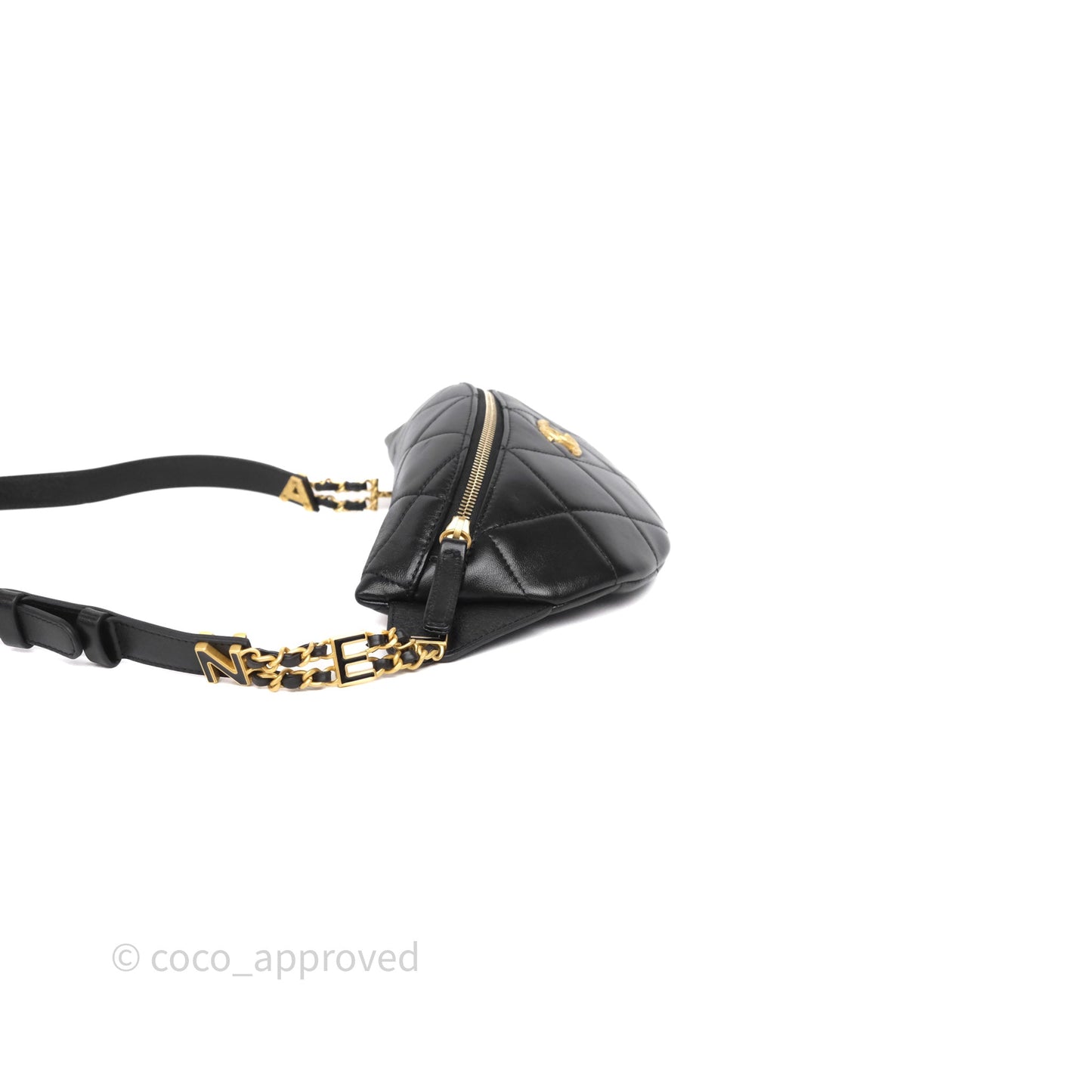 Chanel Quilted Waist Bag Lambskin Black Aged Gold Hardware