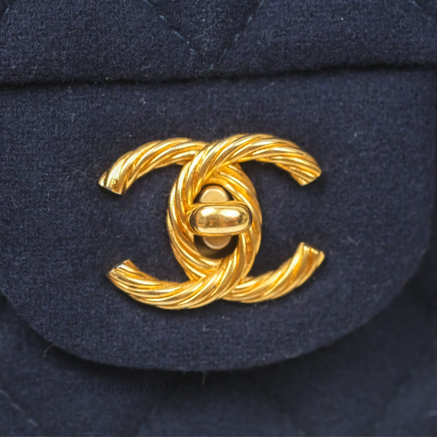 Chanel Mini Charms Rectangular Flap Navy Wool Aged Gold Hardware 18C