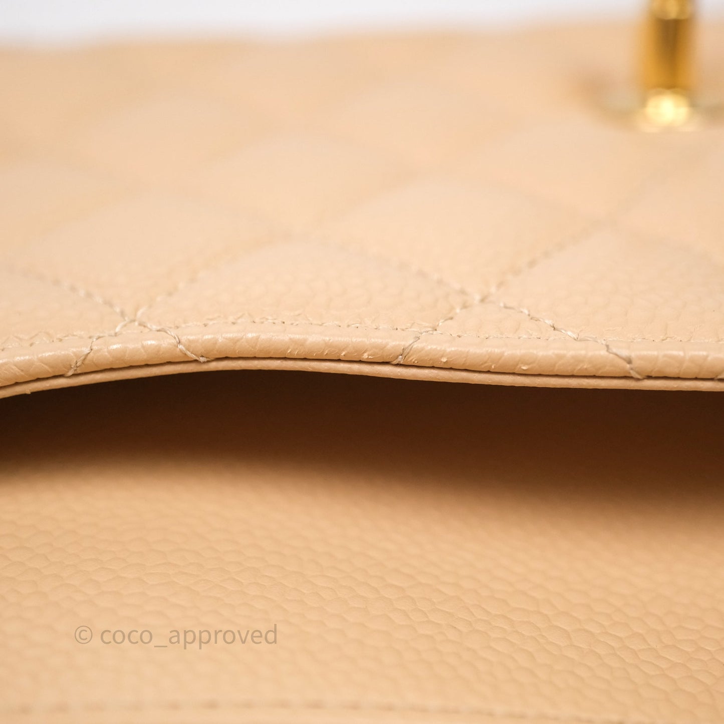 Chanel Classic M/L Medium Flap Quilted Beige Caviar Gold Hardware