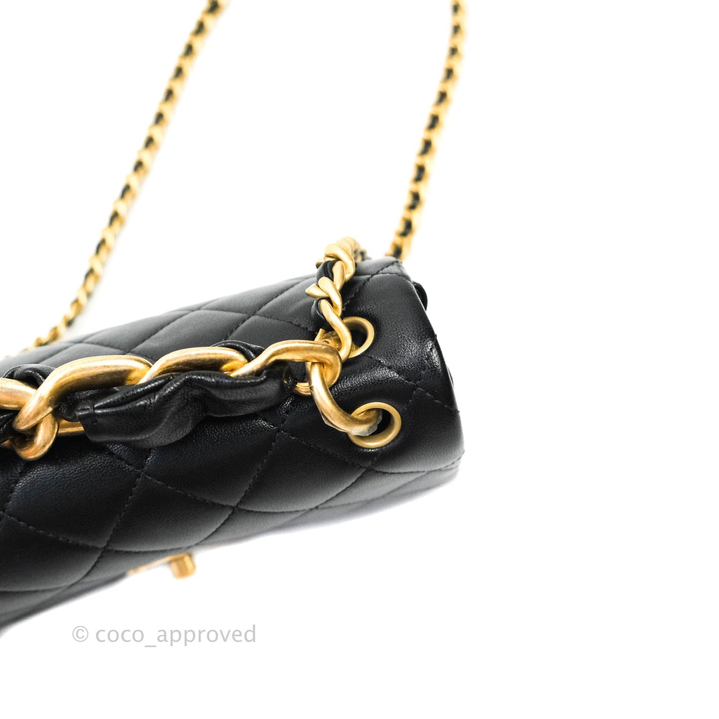 Chanel Leather Entwined Chain Bag Black Shiny Lambskin Aged Gold Hardware