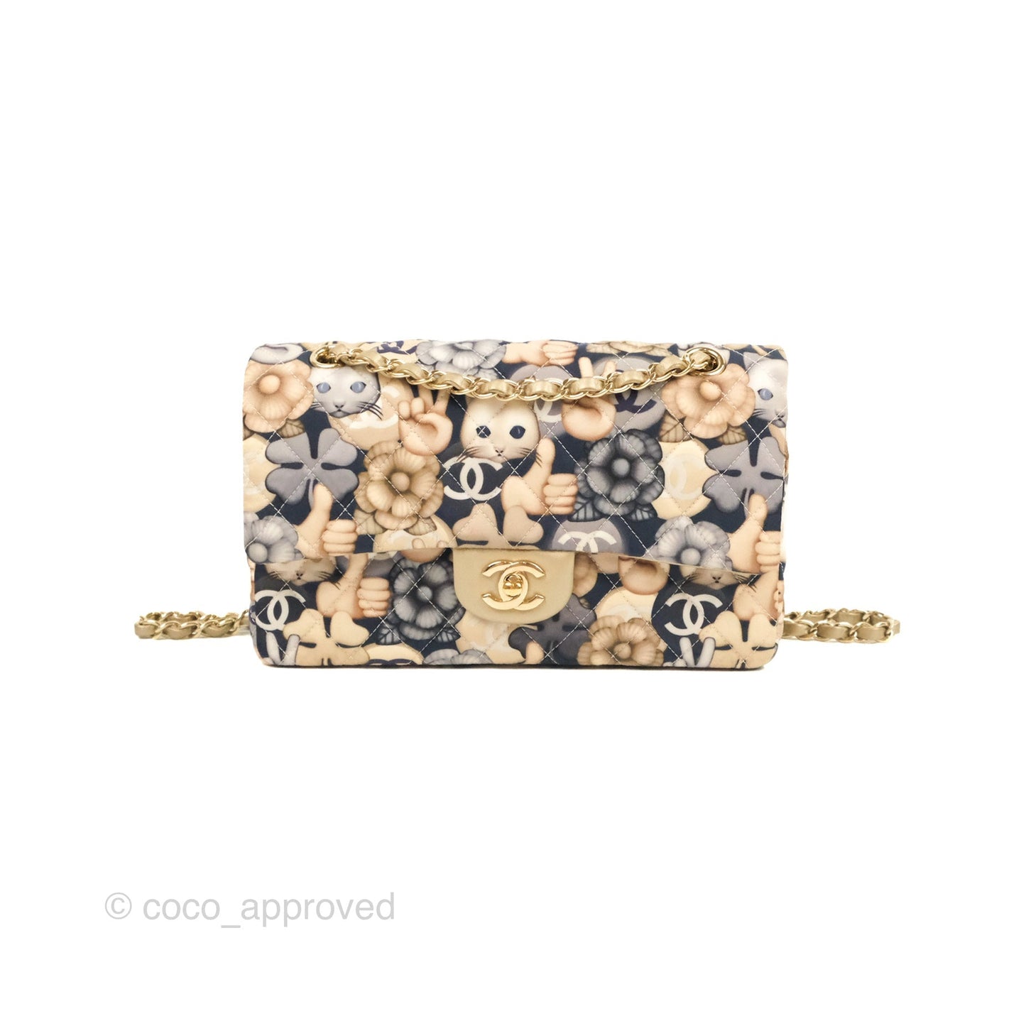 Chanel Cat Emoticon Medium Classic Double Flap Bag Metallic Gold Lambskin Gold Hardware