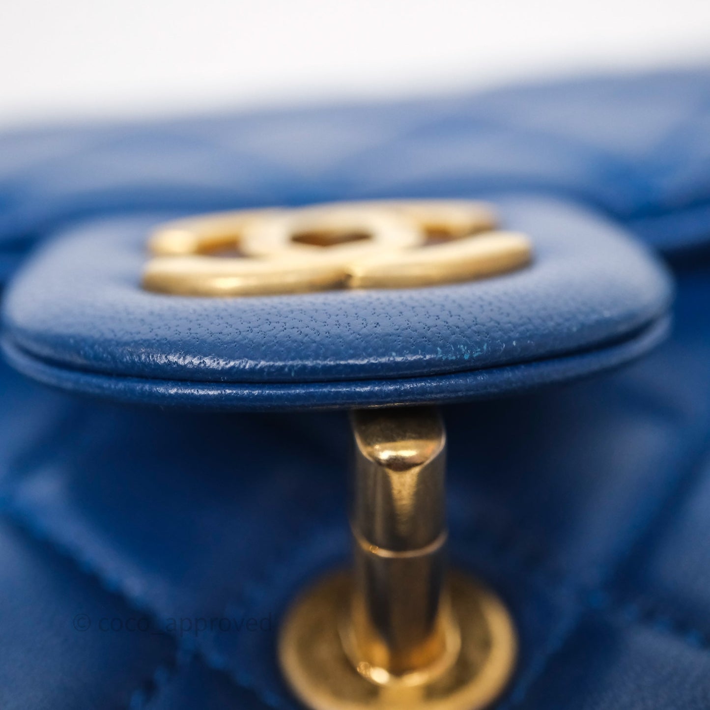 Chanel Pearl Crush Mini Square Quilted Blue Lambskin Aged Gold Hardware