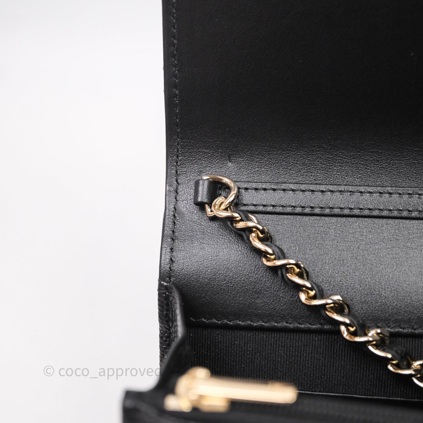 Chanel WOC With Ribbon Chain Black Caviar Gold Hardware
