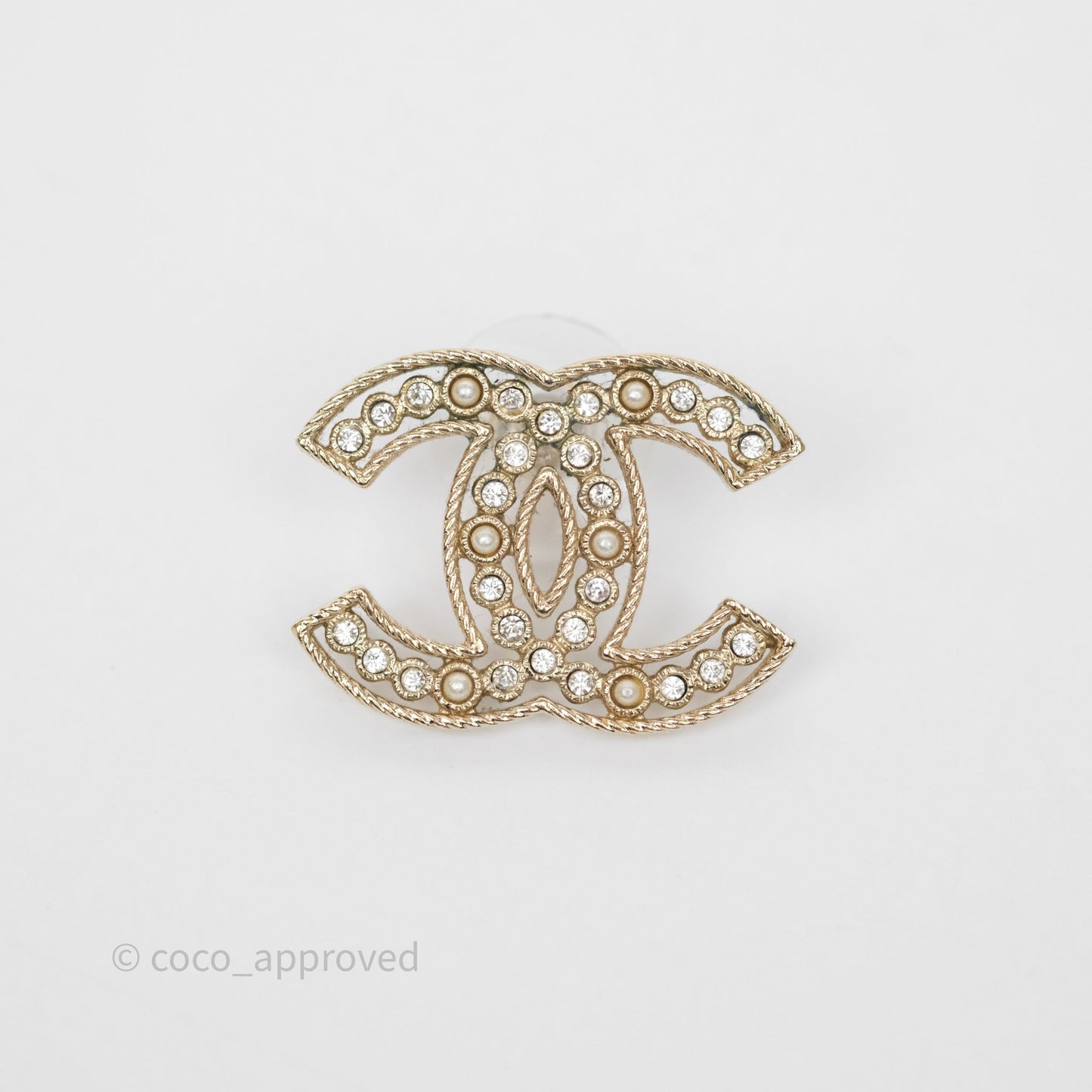 Chanel CC Crystals Pearl Earrings Gold Tone 19S