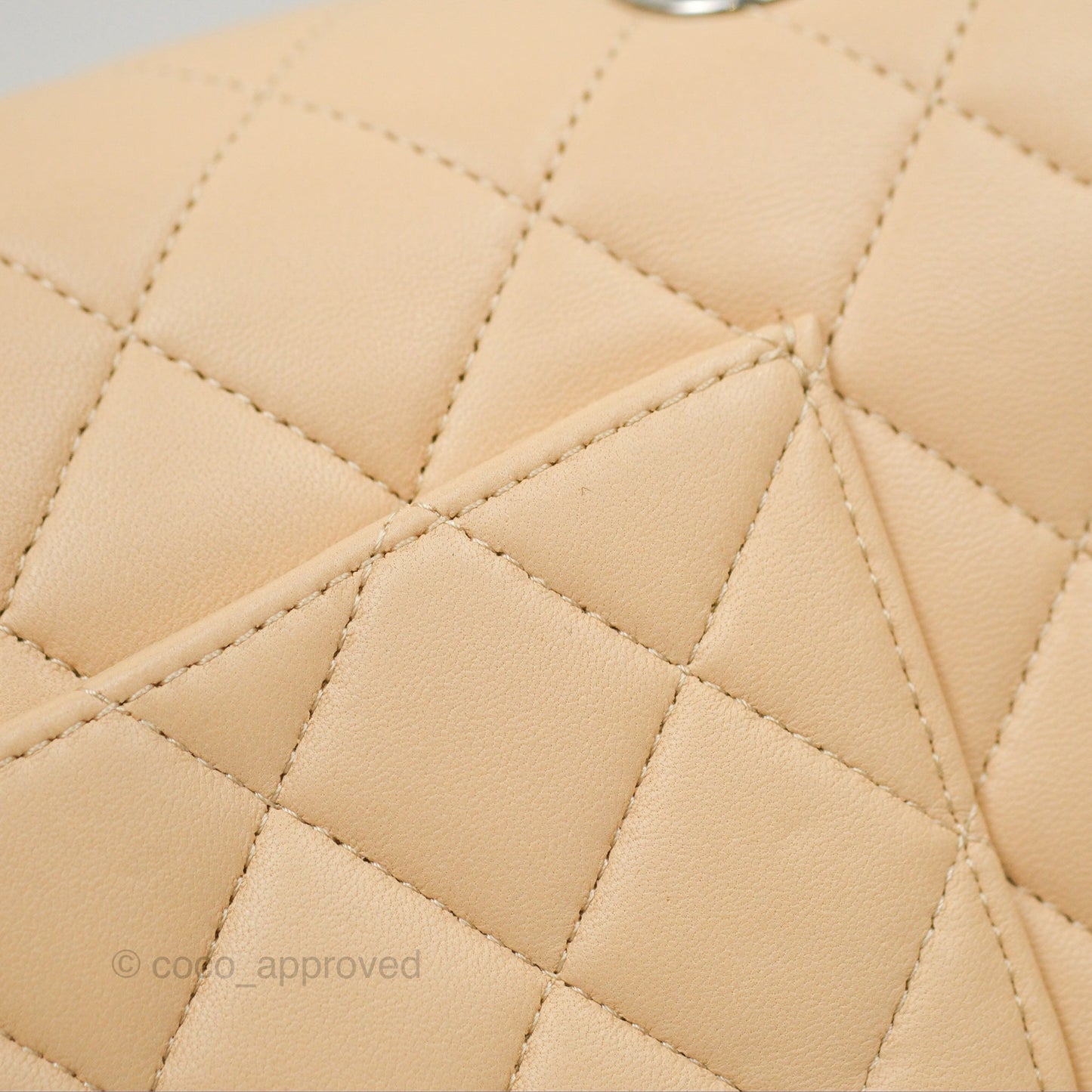 Chanel Classic M/L Medium Flap Quilted Beige Lambskin Silver Hardware