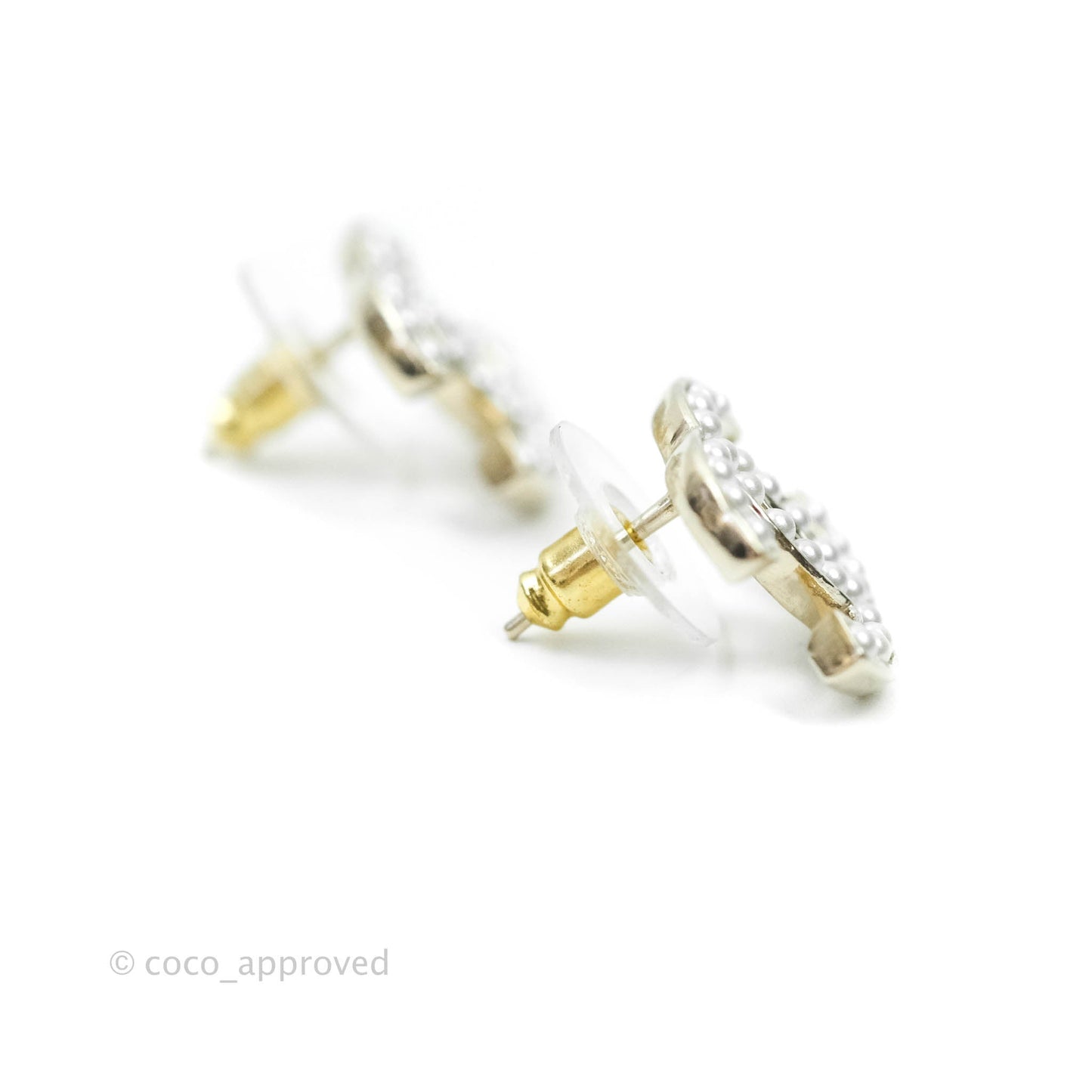 Chanel CC Pearl Earrings Gold Tone 21P
