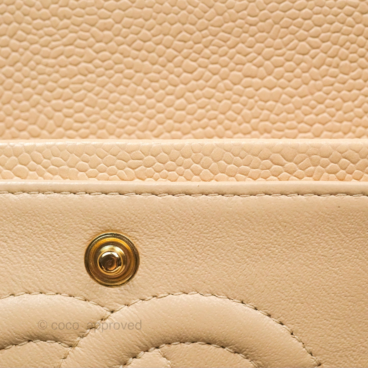 Chanel Classic M/L Medium Flap Quilted Beige Caviar Gold Hardware