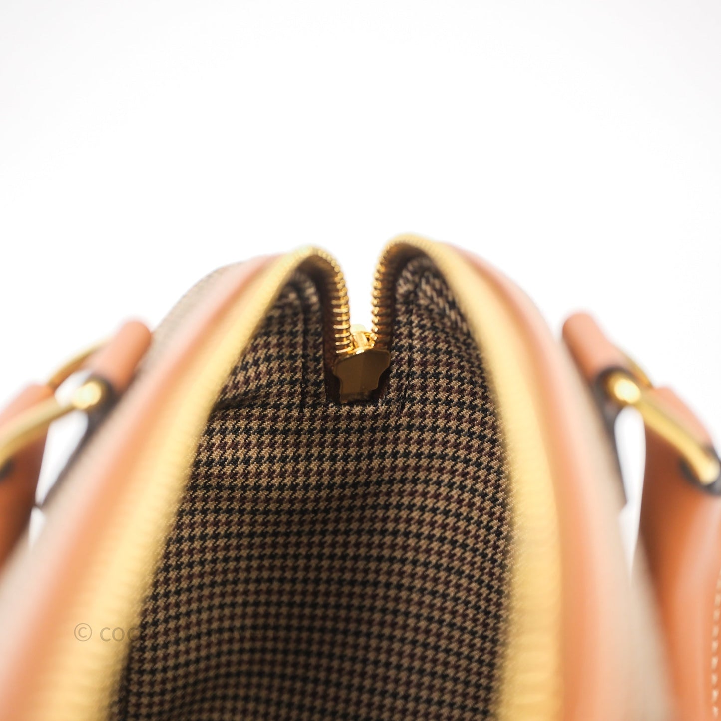 Celine Small Brown Houndstooth Boston Cuir Triomphe Tan Smooth Calfskin Bag