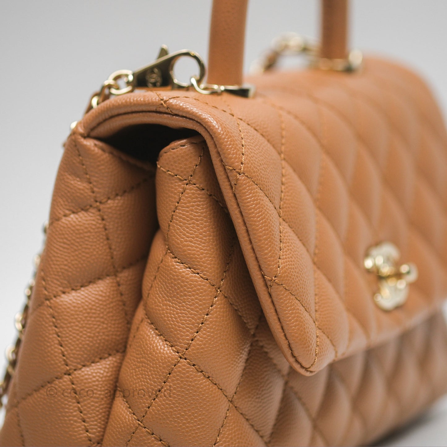 Chanel Small Coco Handle Dark Beige Caramel Caviar Gold Hardware
