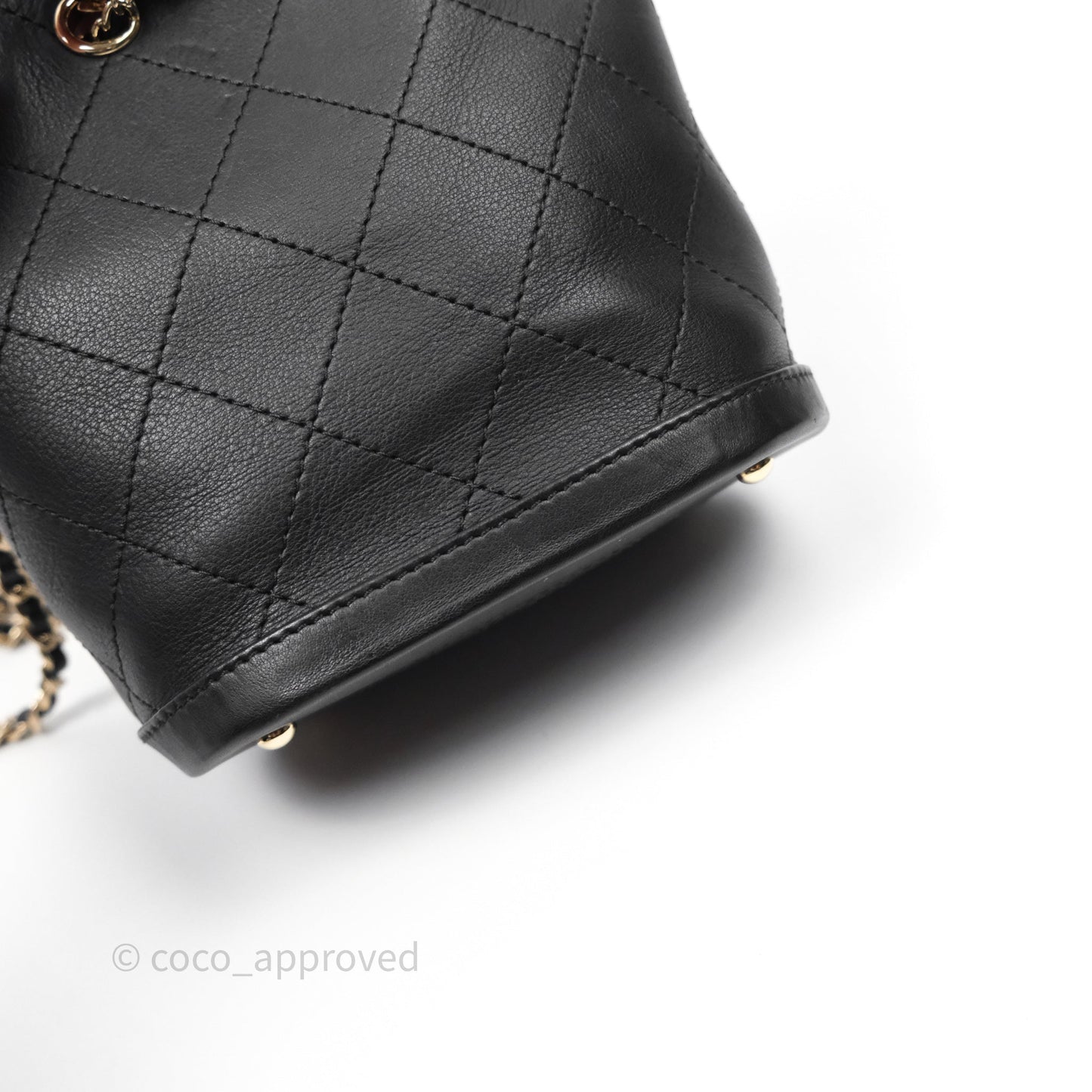 Chanel Quilted Drawstring Bucket Bag Black Calfskin Gold Hardware