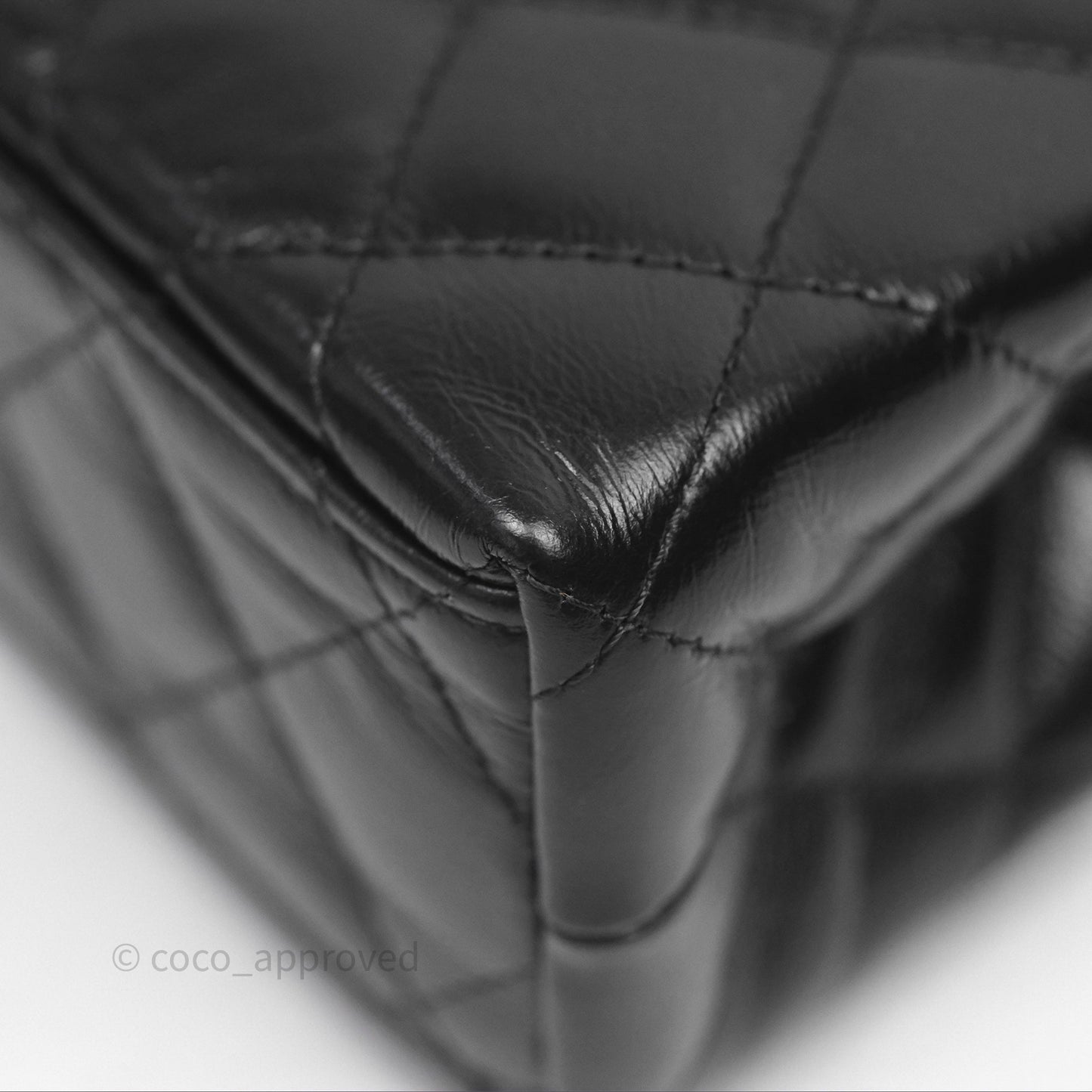 Chanel Kelly Bag Quilted Black Shiny Crumpled Calfskin Aged Gold Hardware