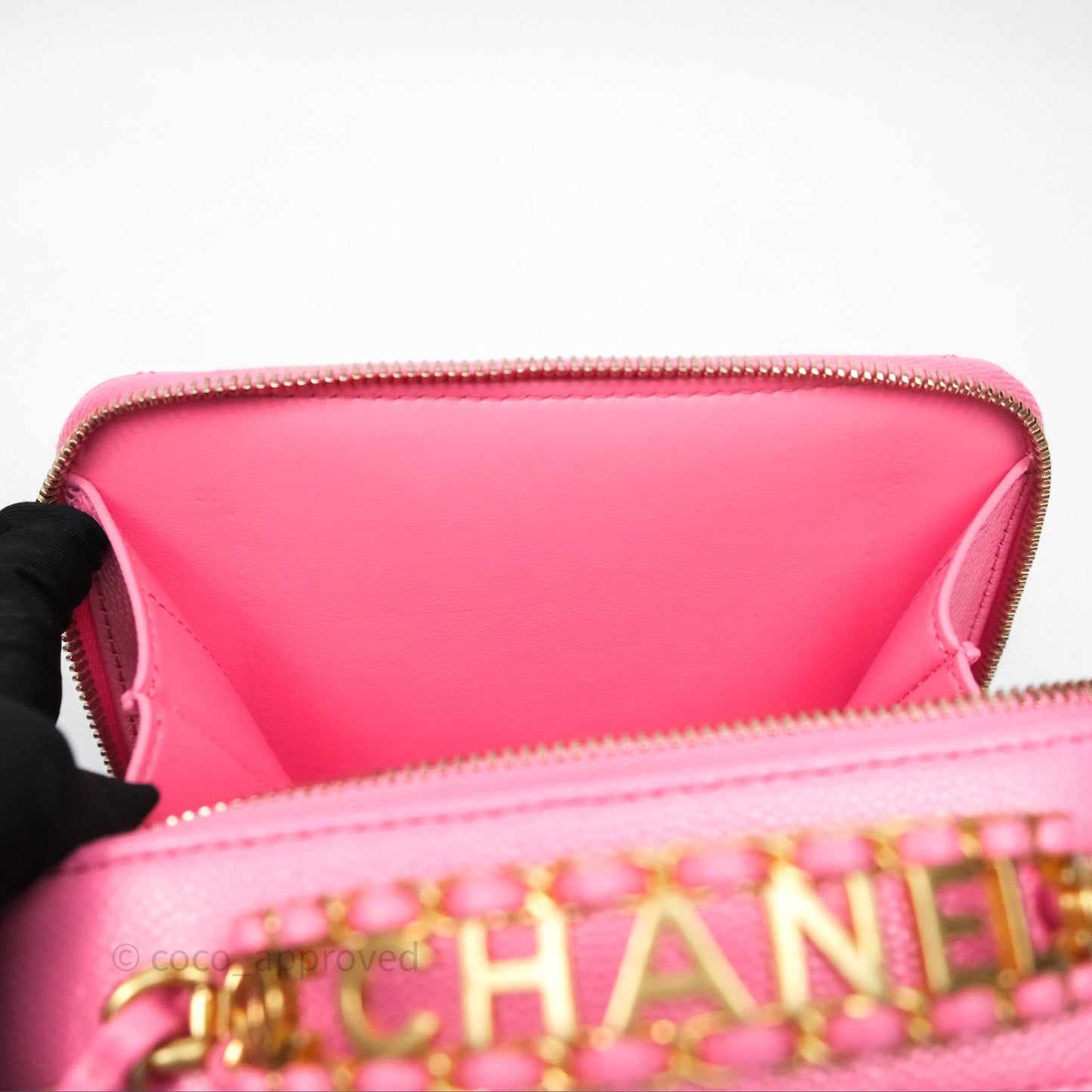 Chanel Quilted Pick Me Up Small Vanity Case Hot Pink Caviar Aged Gold Hardware