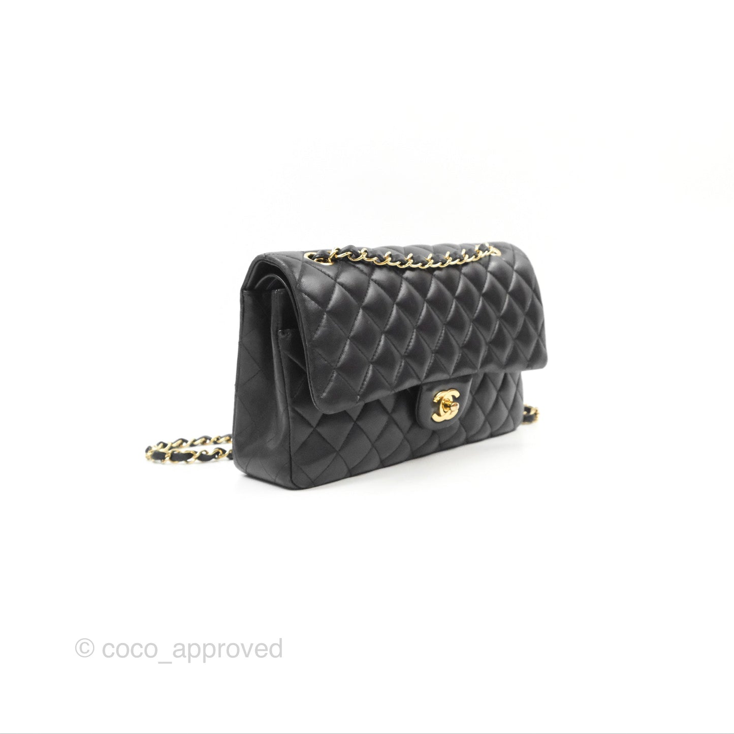 Chanel Classic M/L Medium Flap Quilted Black Lambskin Gold Hardware