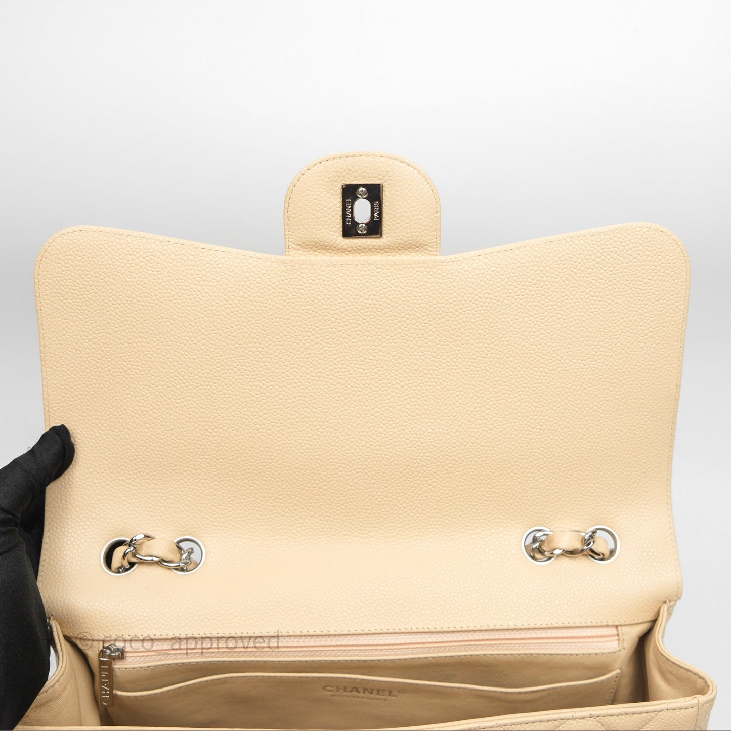 Chanel Jumbo Single Flap Beige Caviar Silver Hardware