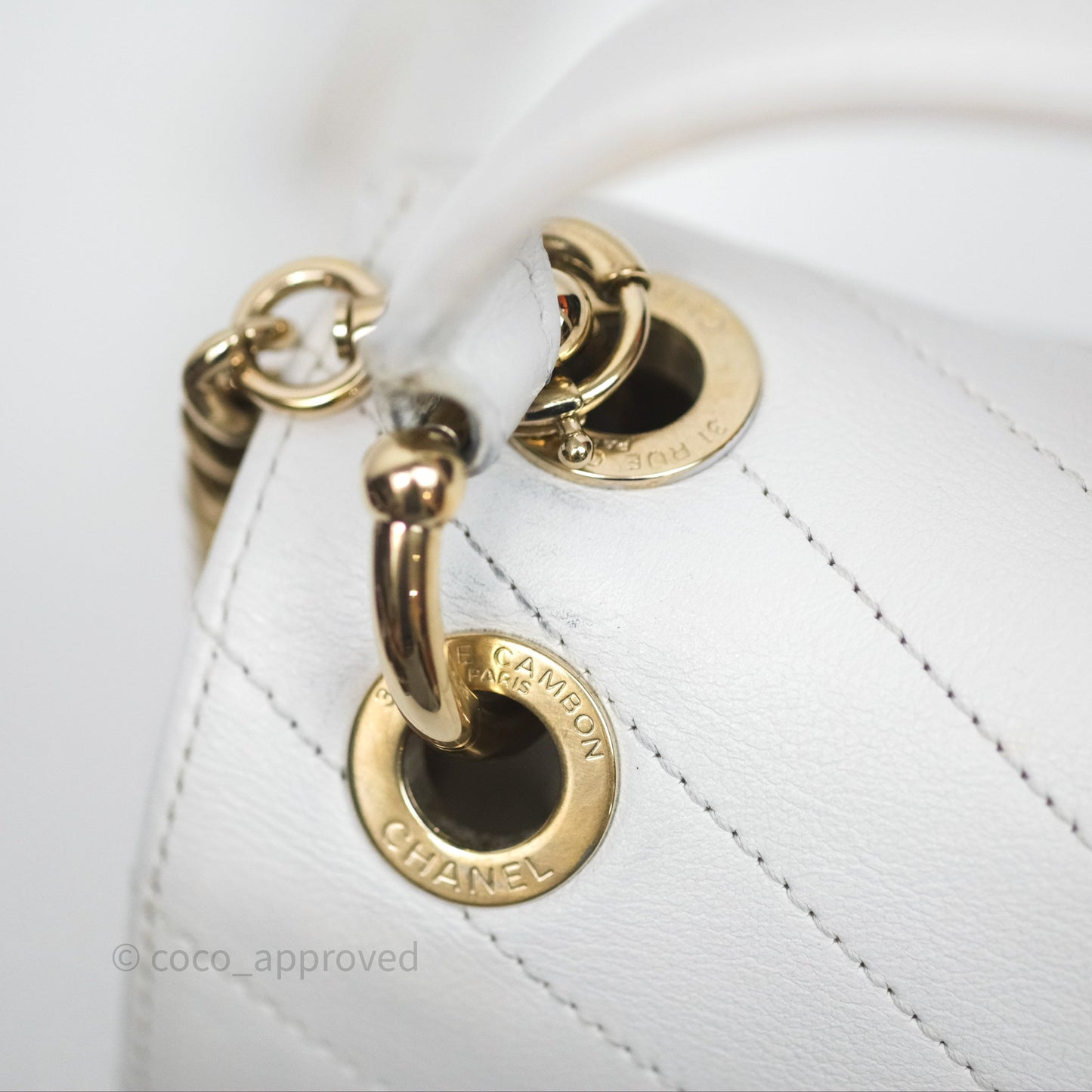 Chanel Small Chevron Chic Top Handle Flap White Calfskin Gold Hardware