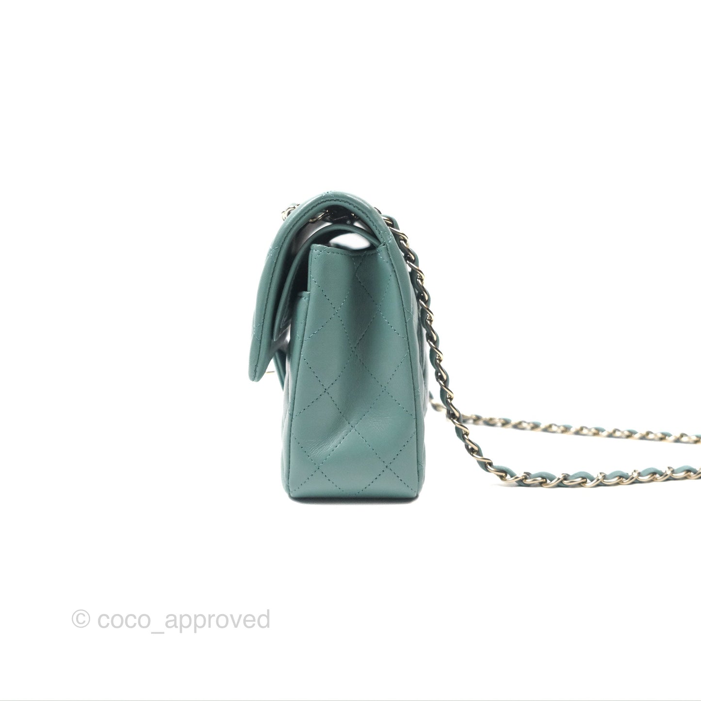 Chanel Small Quilted Classic Flap Dark Tiffany Green Lambskin Gold Hardware