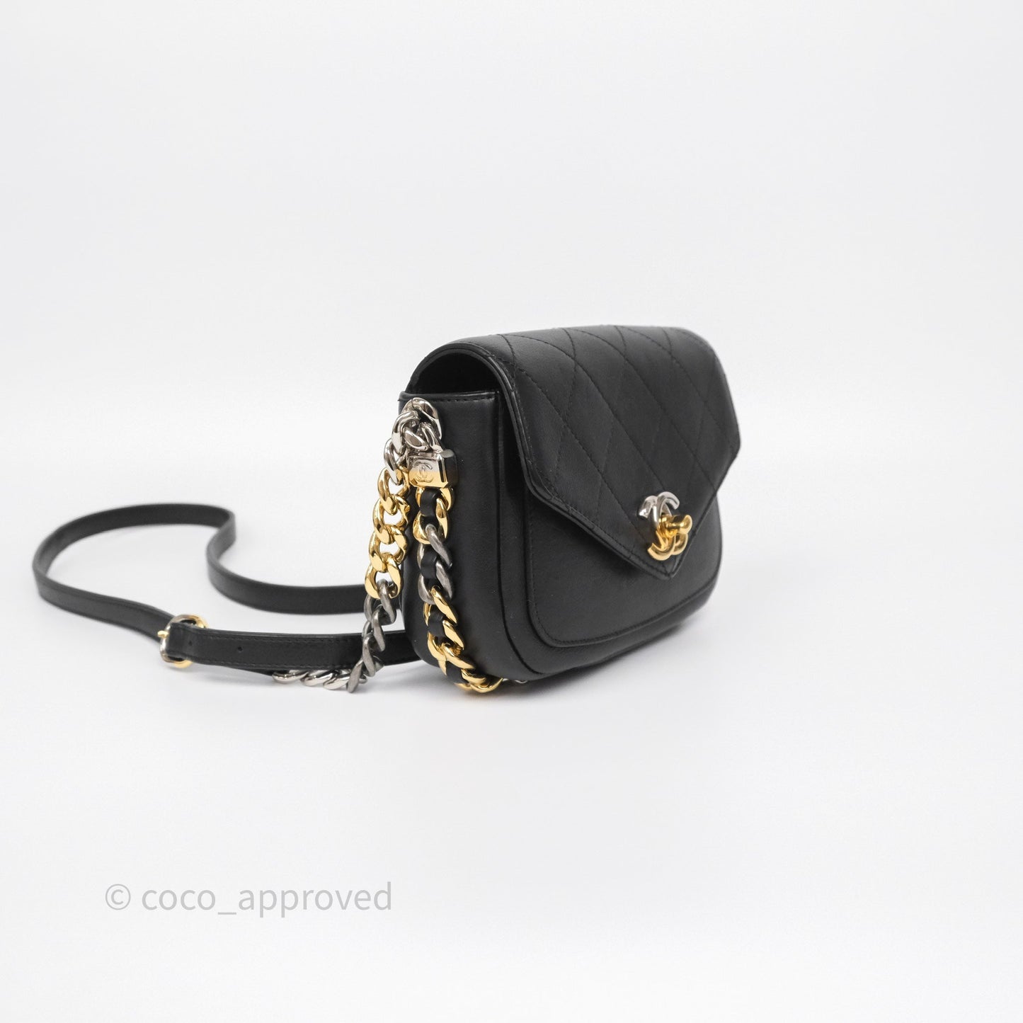 Chanel Small Precious Union Flap Black Calfskin Gold & Silver Hardware