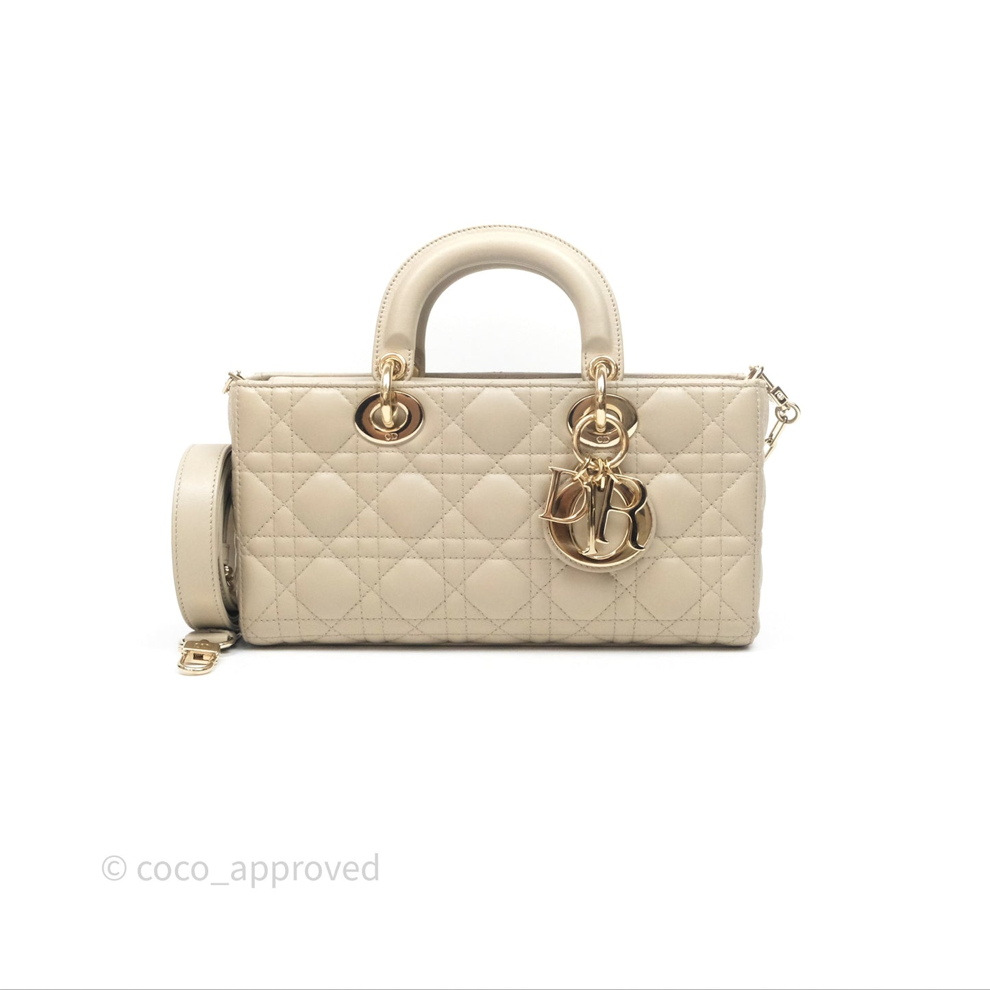 Dior Medium Lady D-Joy Bag Sand Lambskin Cannage Gold Hardware