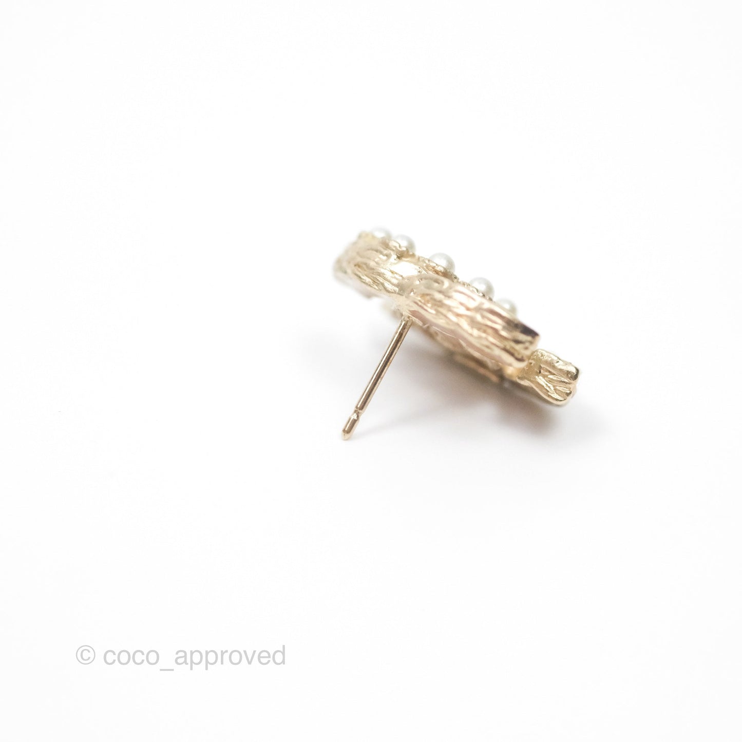 Chanel Pearl CC Earrings Gold Tone 12P