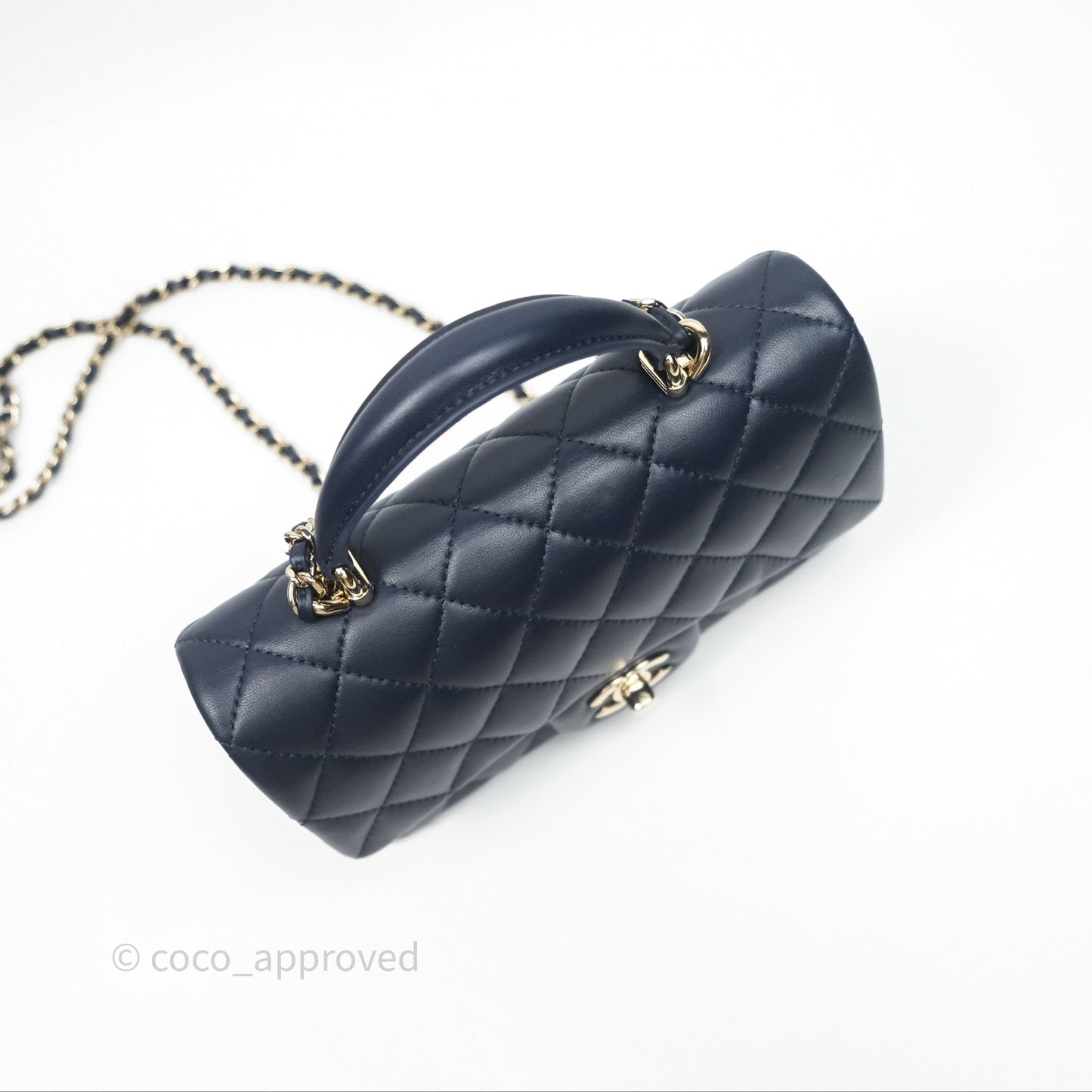 Chanel Top Handle Mini Rectangular Flap Bag Navy Lambskin Gold Hardware