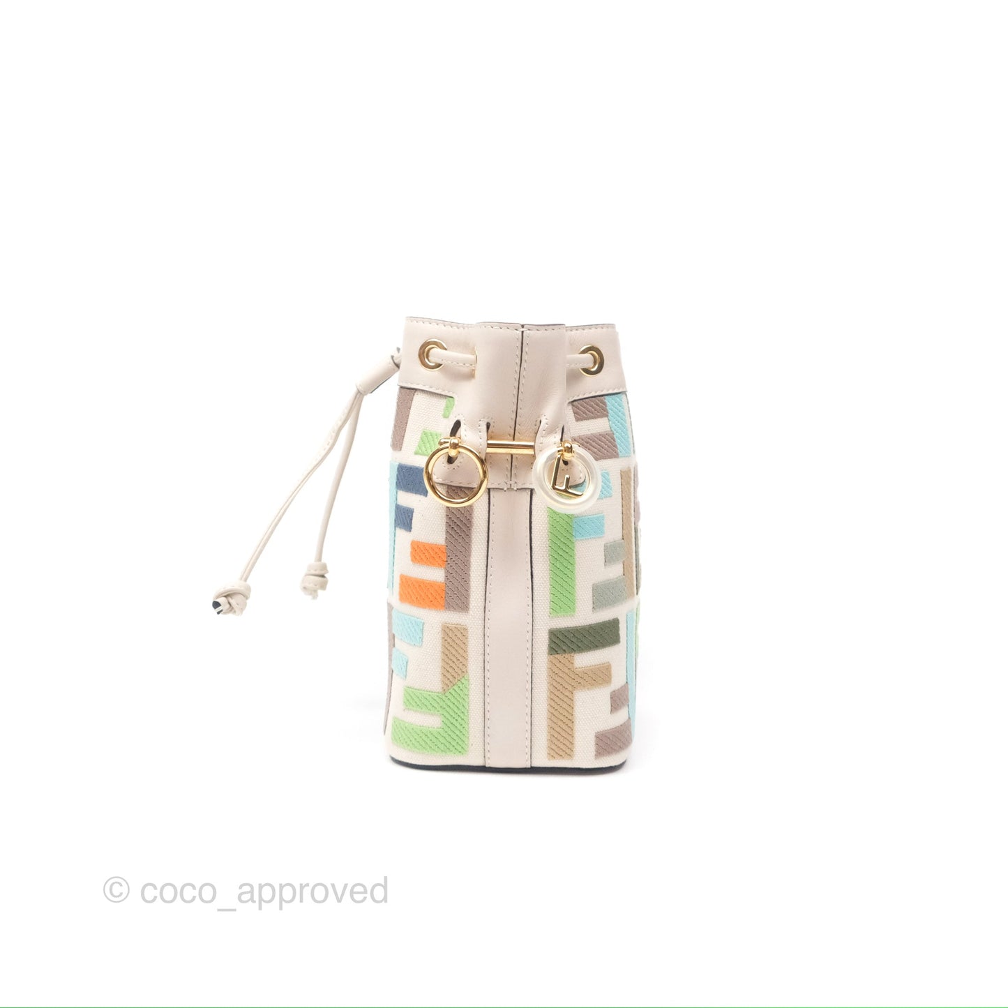 Fendi Mini Mon Tresor Bucket Bag In FF Canvas Grezzo Multicolor Latte Gold Hardware