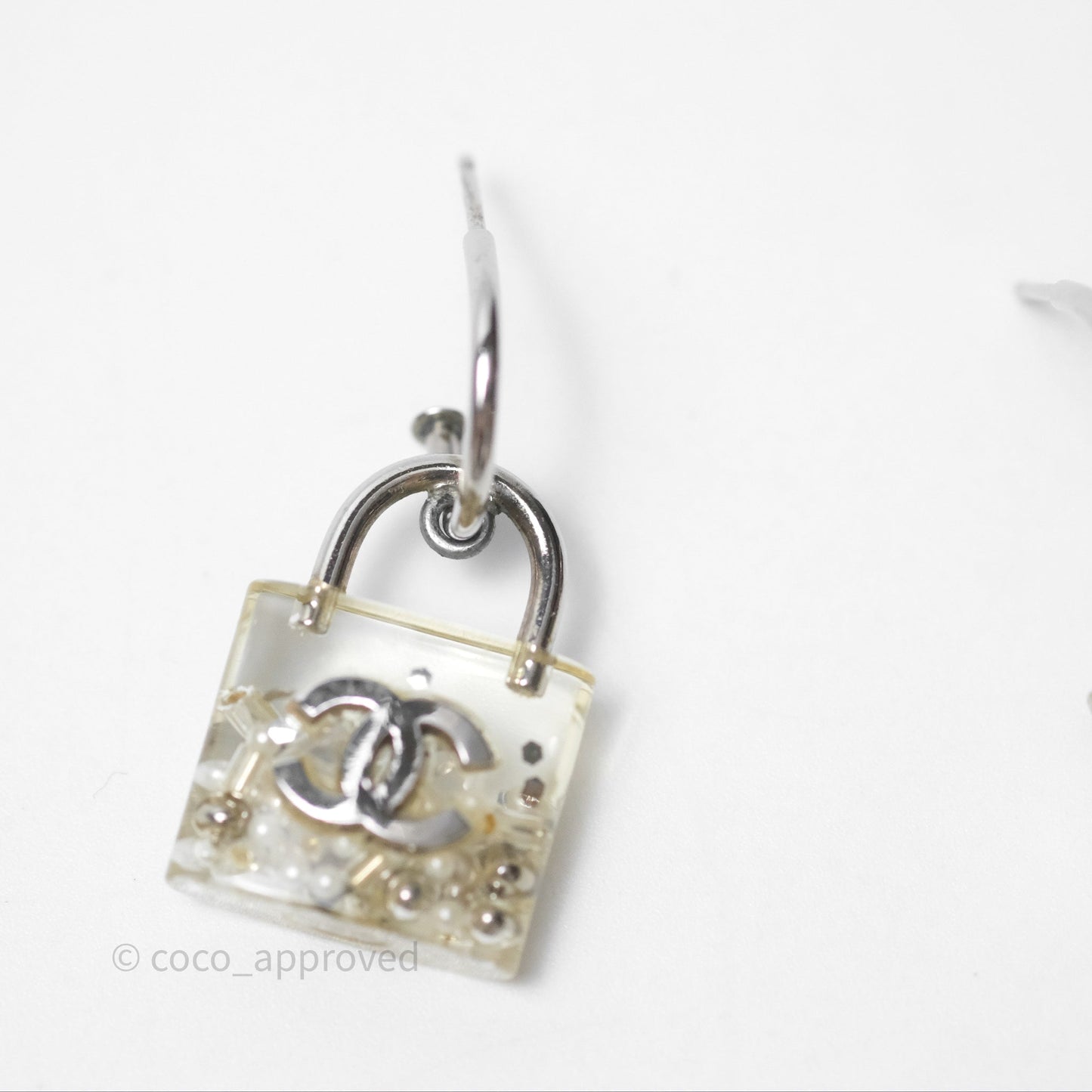 Chanel CC Padlock Resin Drop Earrings 14K