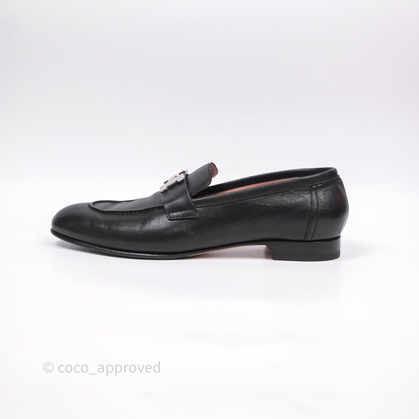 Hermès Paris Loafer Black Goatskin Palladium H Buckle Size 38