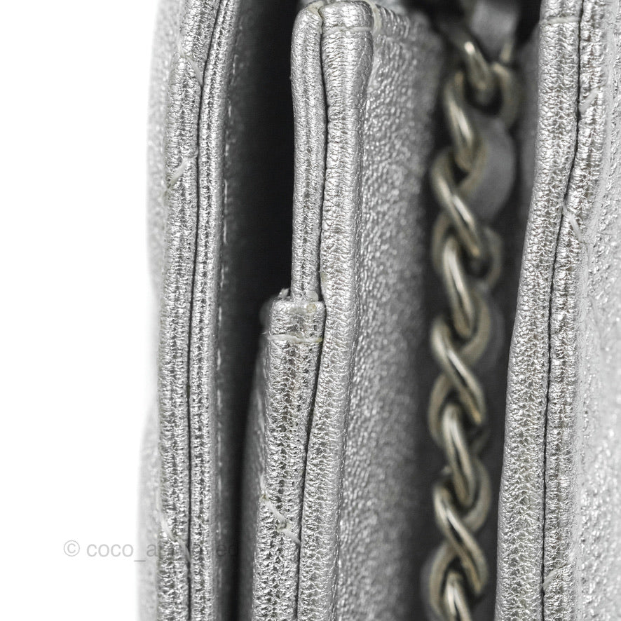 Chanel Quilted Wallet on Chain WOC Silver Lambskin Silver Hardware