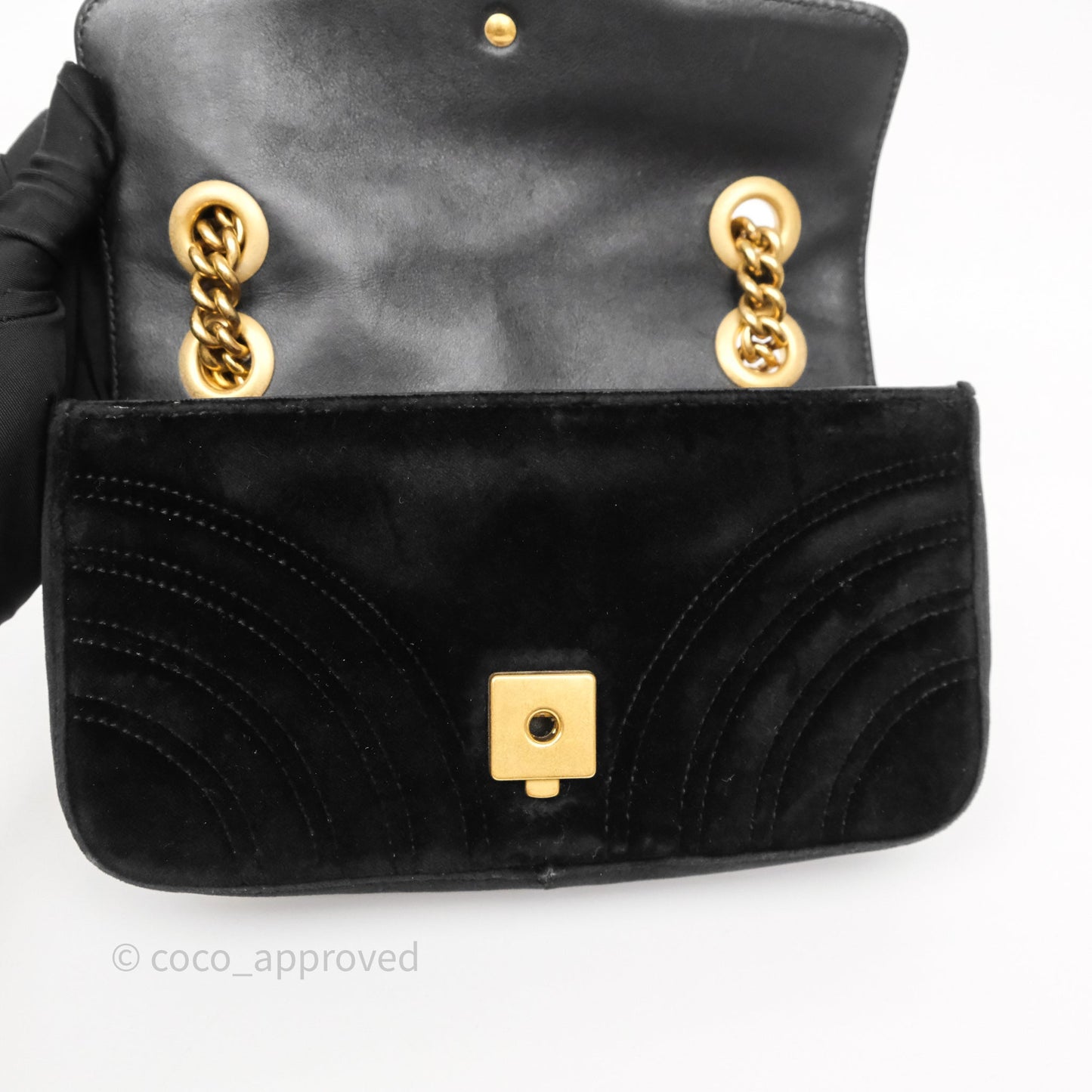 Gucci Mini Marmont Velvet Black Aged Gold Hardware