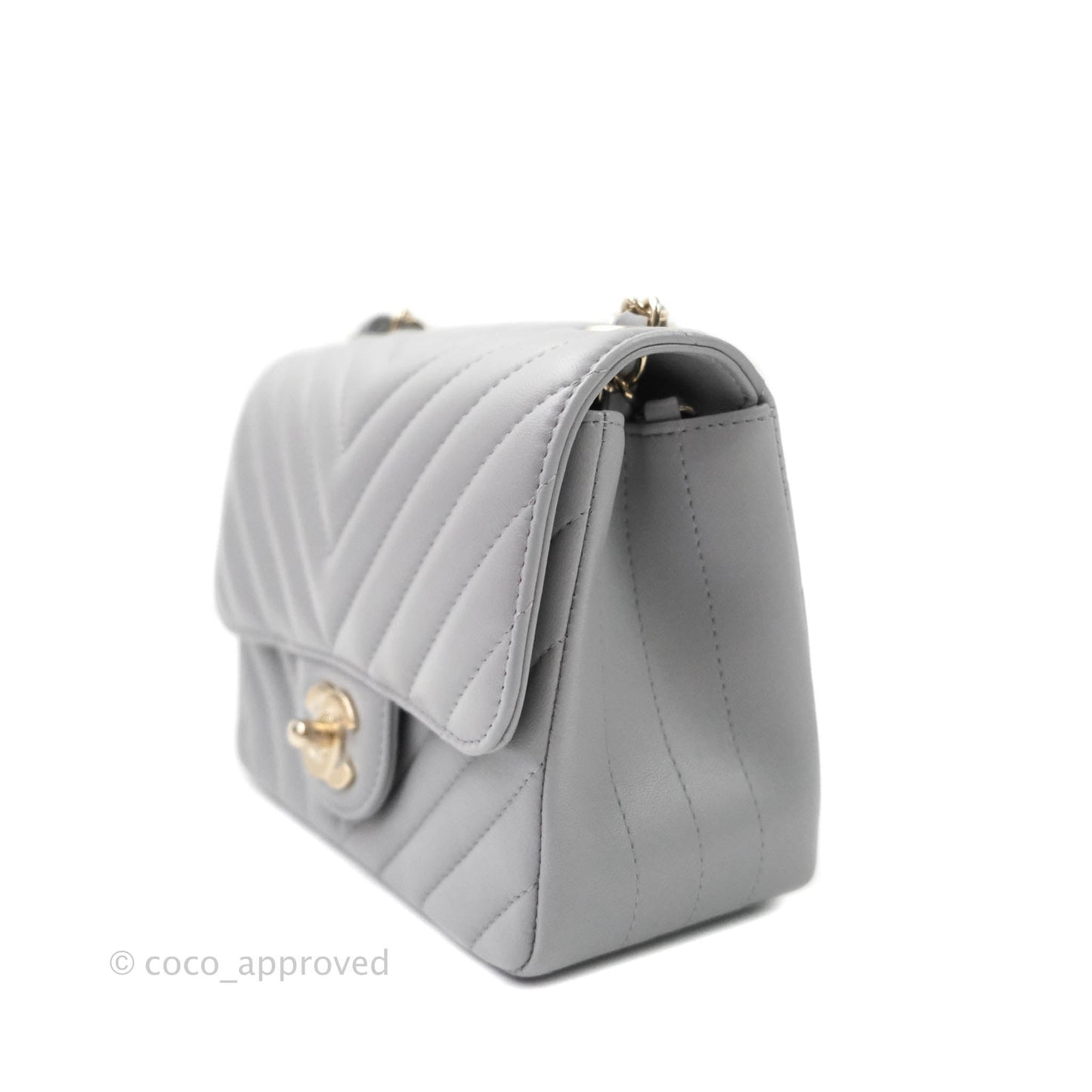 Chanel Mini Square Chevron Grey Lambskin Gold Hardware 20S