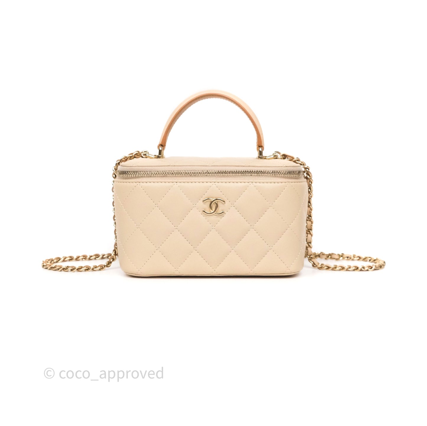 Chanel Vanity Rectangular Top Handle Ecru/Beige Lambskin Gold Hardware 23P