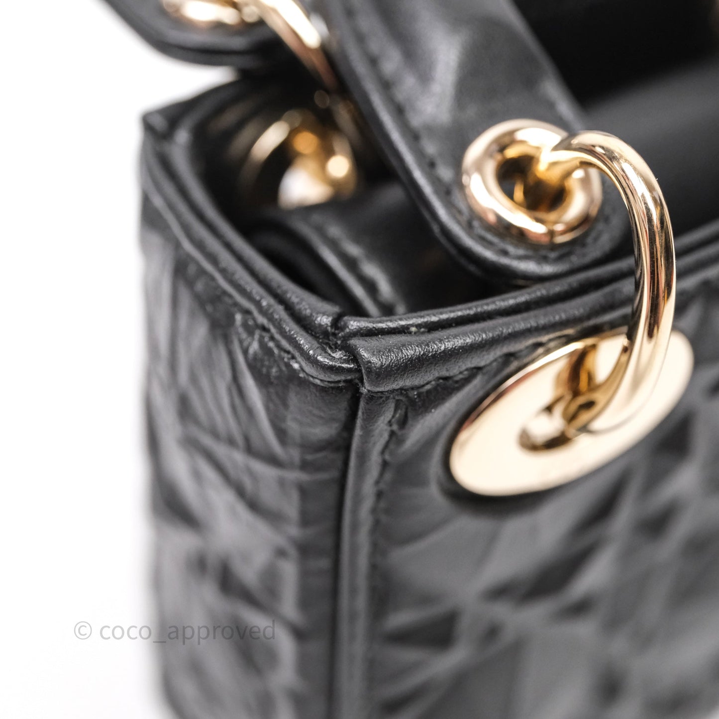 Dior Mirco Lady Dior Black Cannage Calfskin with Diamond Motif Gold Hardware