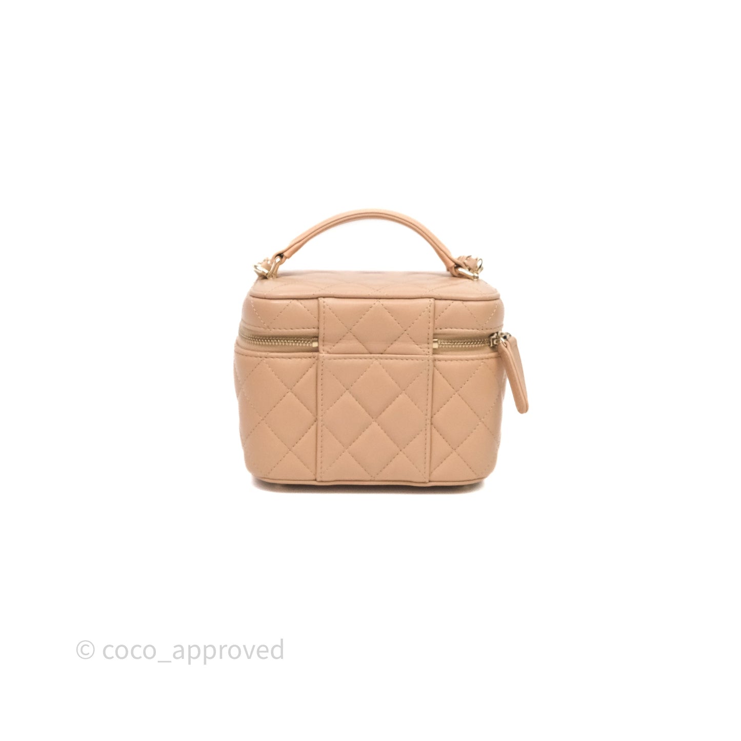 Chanel Top Handle Vanity With Chain Beige Lambskin Aged Gold Hardware