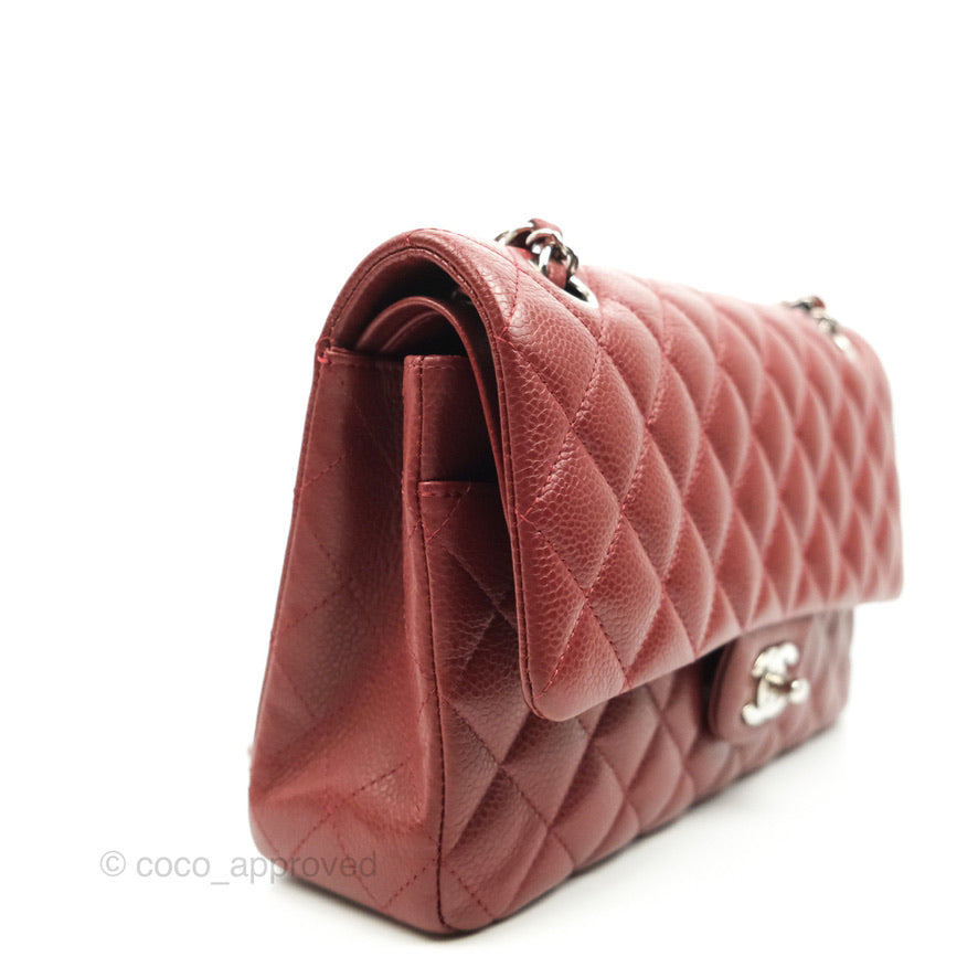 Chanel Classic M/L Medium Double Flap Dark Red Caviar Silver Hardware
