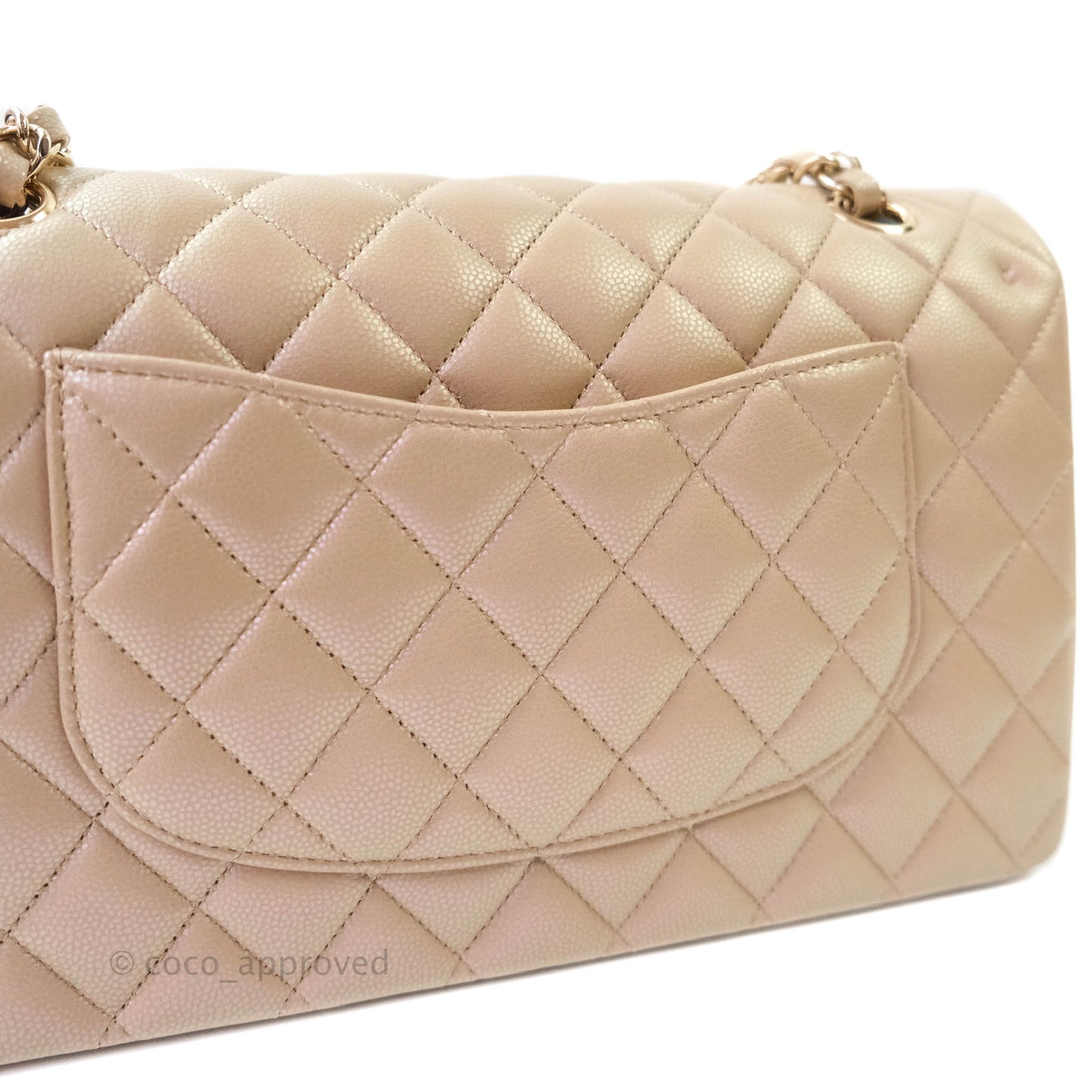 Chanel M/L Medium Double Flap Bag Iridescent Dark Beige Caviar Gold Hardware 21S