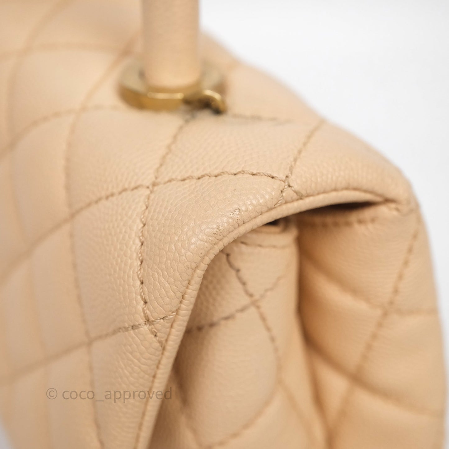 Chanel Small Coco Handle Quilted Beige Caviar Aged Gold Hardware