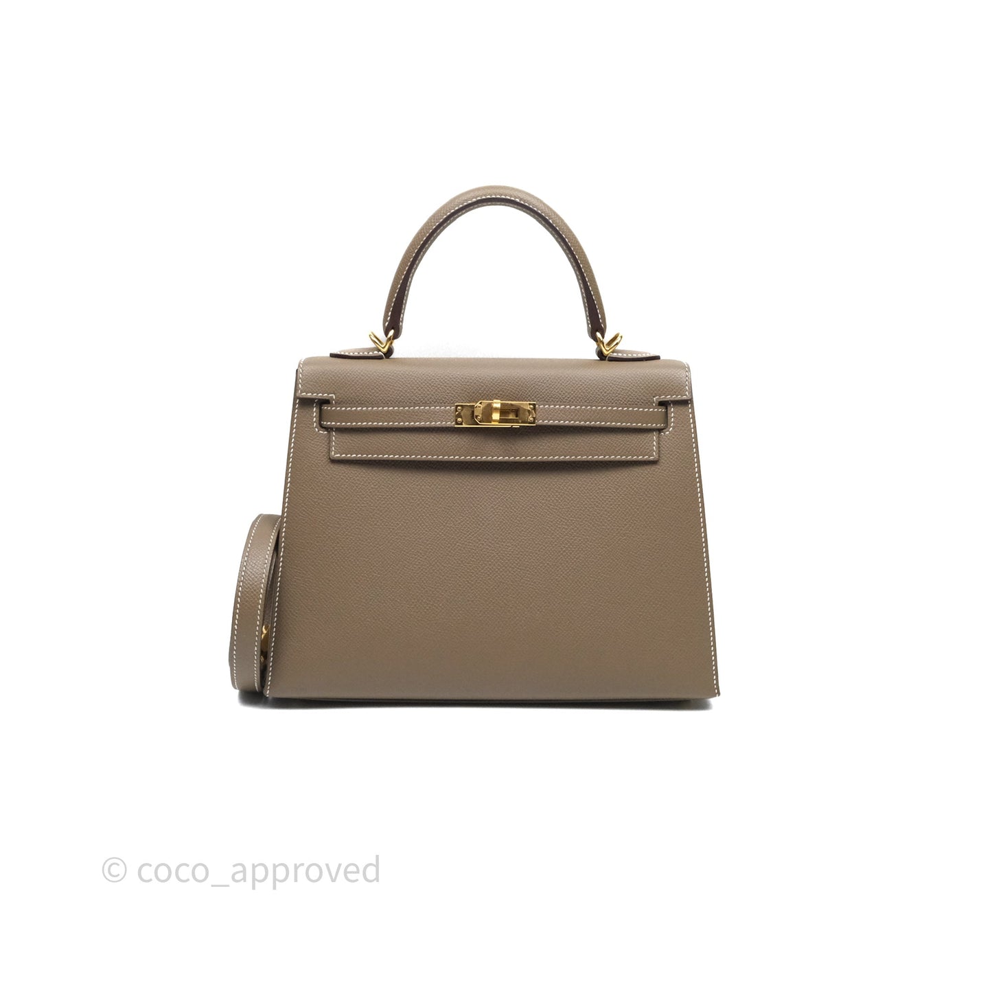 Hermès Kelly 25 Sellier Etoupe Epsom Gold Hardware