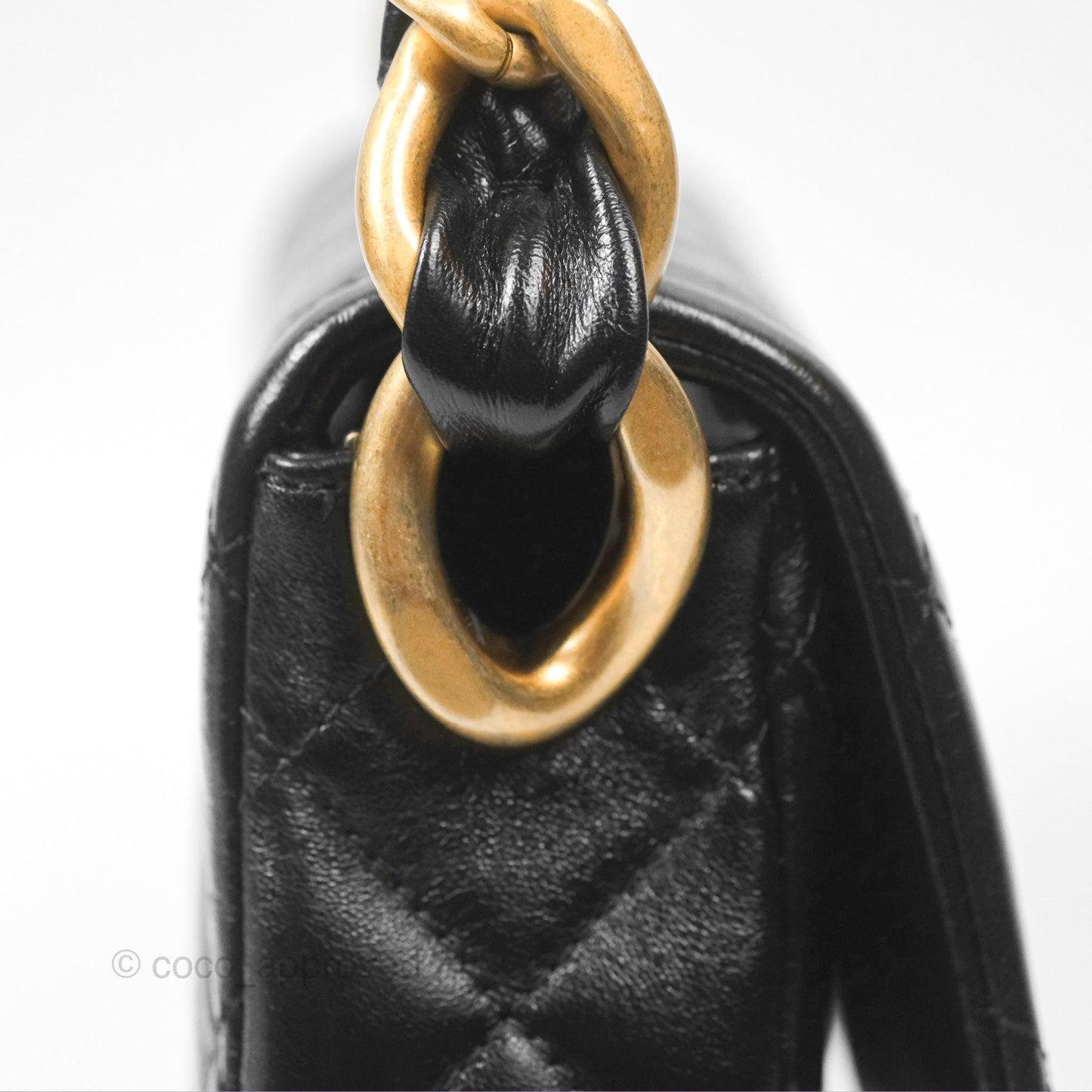 Chanel CC Chain Shoulder Bag Black Shiny Aged Calfskin